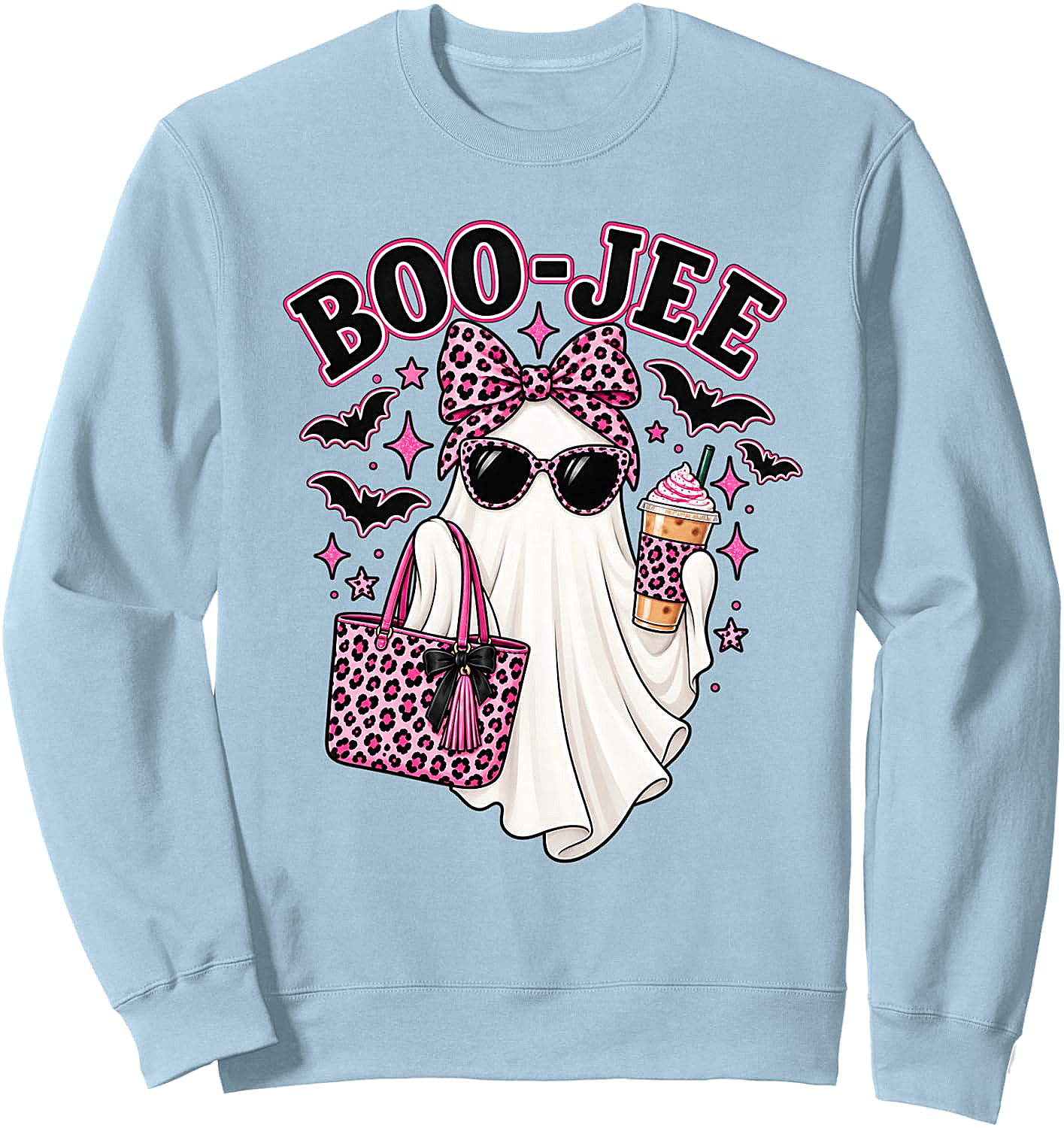  Boo Jee Ghost Halloween Pink Leopard Bow Coffee Sweatshirt