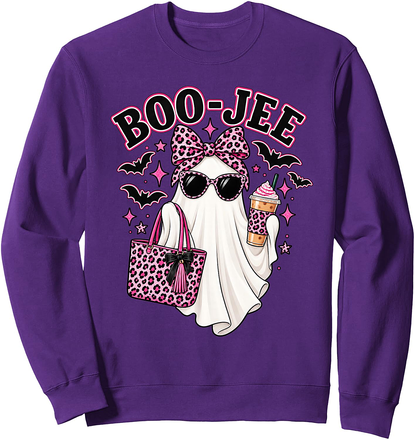  Boo Jee Ghost Halloween Pink Leopard Bow Coffee Sweatshirt