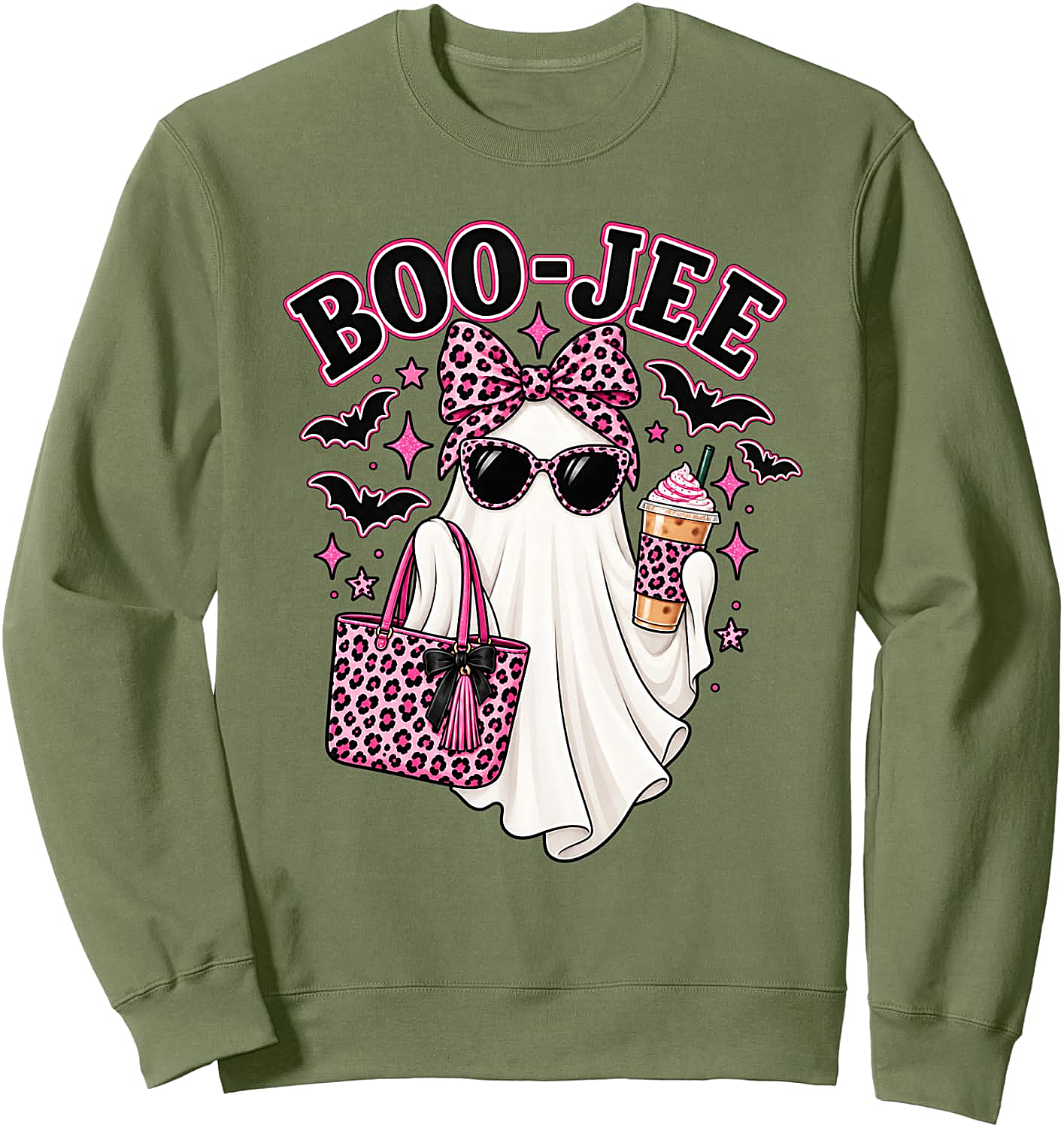  Boo Jee Ghost Halloween Pink Leopard Bow Coffee Sweatshirt