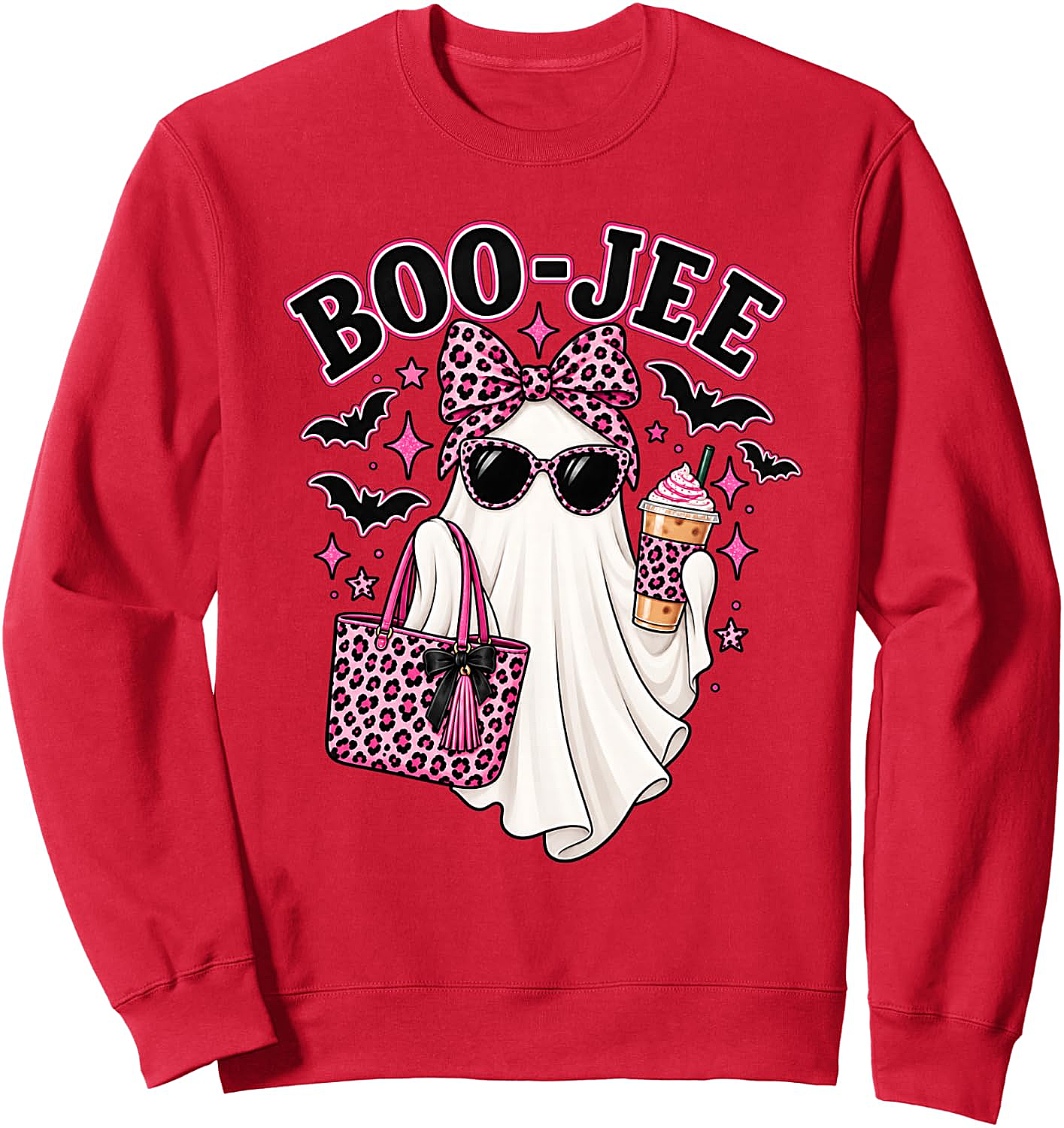  Boo Jee Ghost Halloween Pink Leopard Bow Coffee Sweatshirt