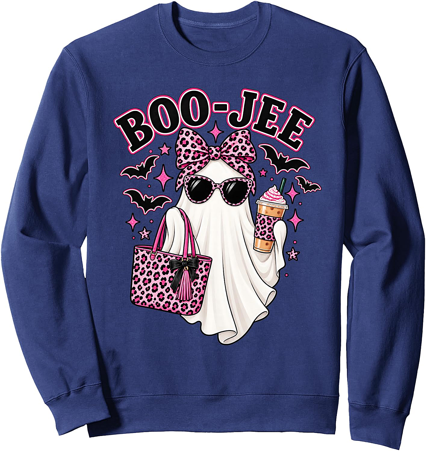  Boo Jee Ghost Halloween Pink Leopard Bow Coffee Sweatshirt