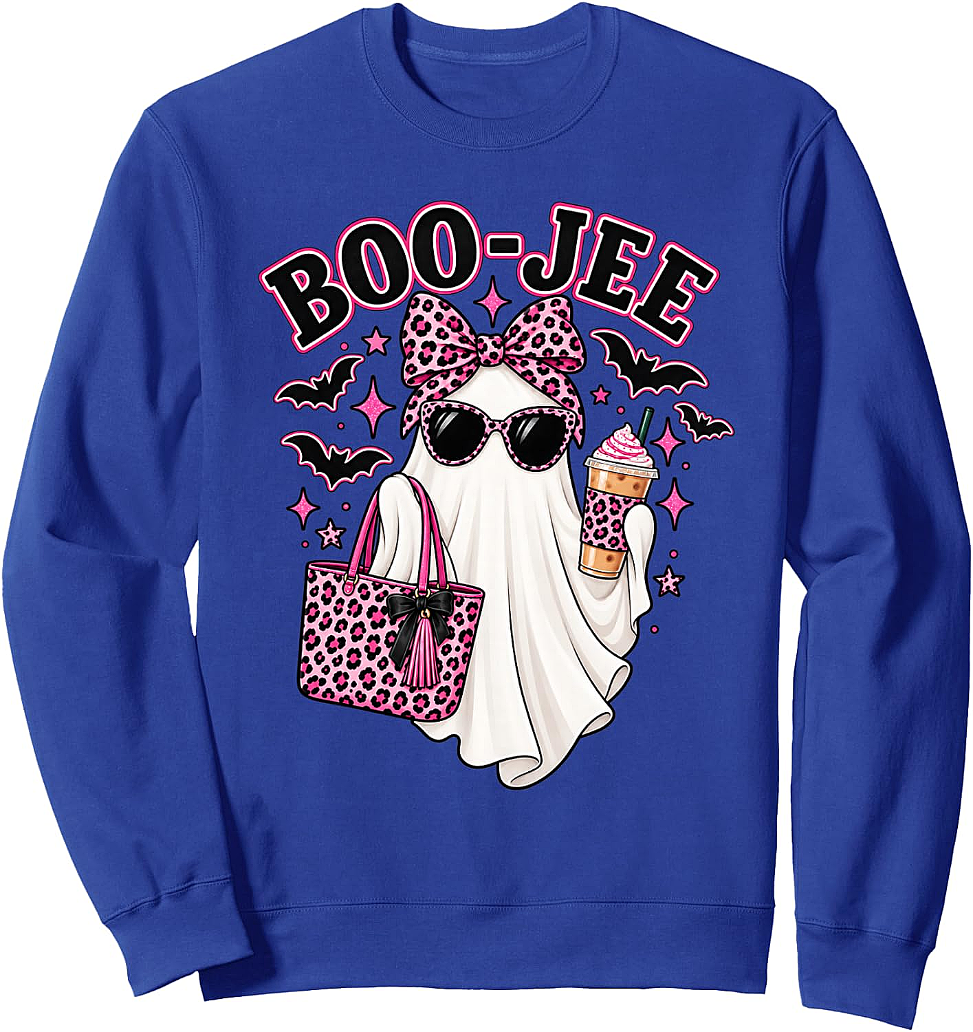  Boo Jee Ghost Halloween Pink Leopard Bow Coffee Sweatshirt