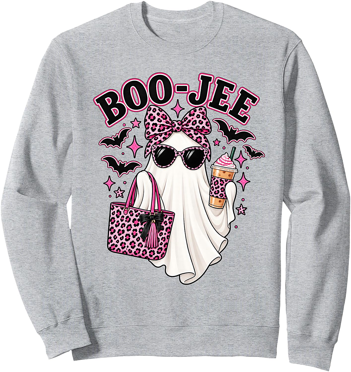  Boo Jee Ghost Halloween Pink Leopard Bow Coffee Sweatshirt