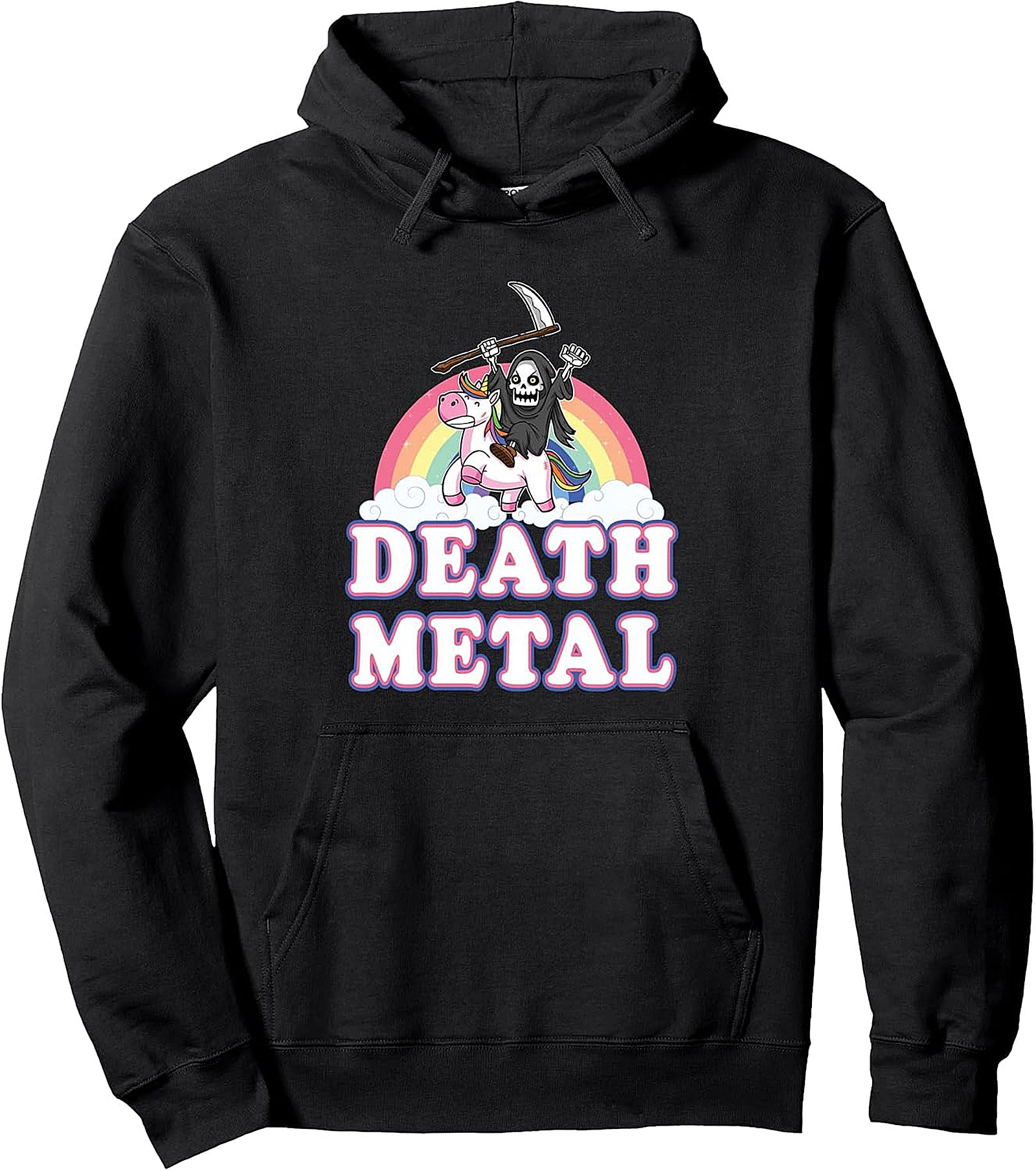 Death Metal Rainbow Grim Reaper Unicorn Hoodie | Pullover