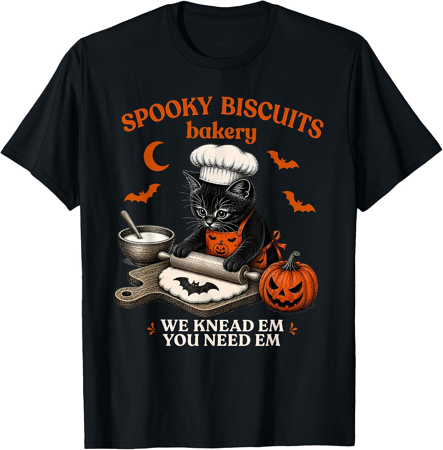 Spooky Biscuits Bakery Cat Halloween T-Shirt | Funny Tee