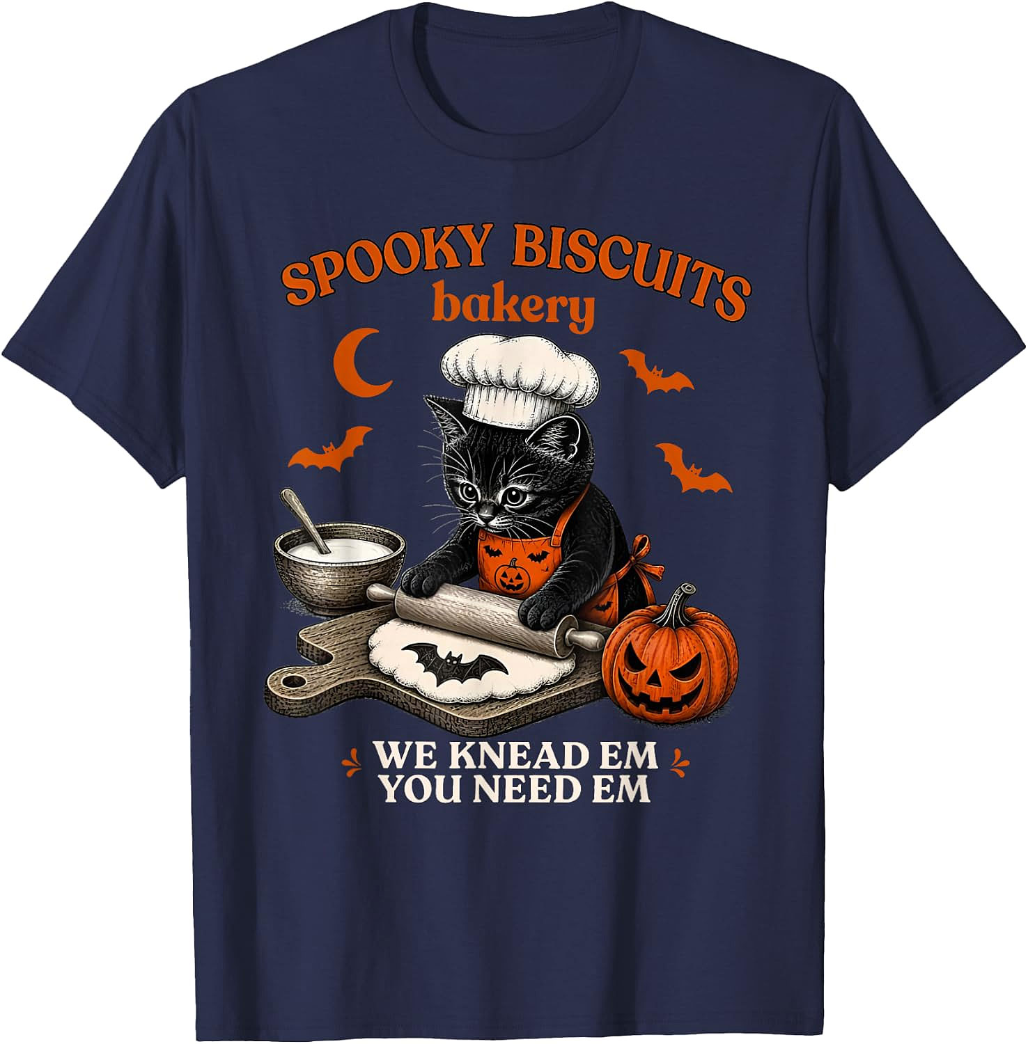 Spooky Biscuits Bakery Cat Halloween T-Shirt | Funny Tee