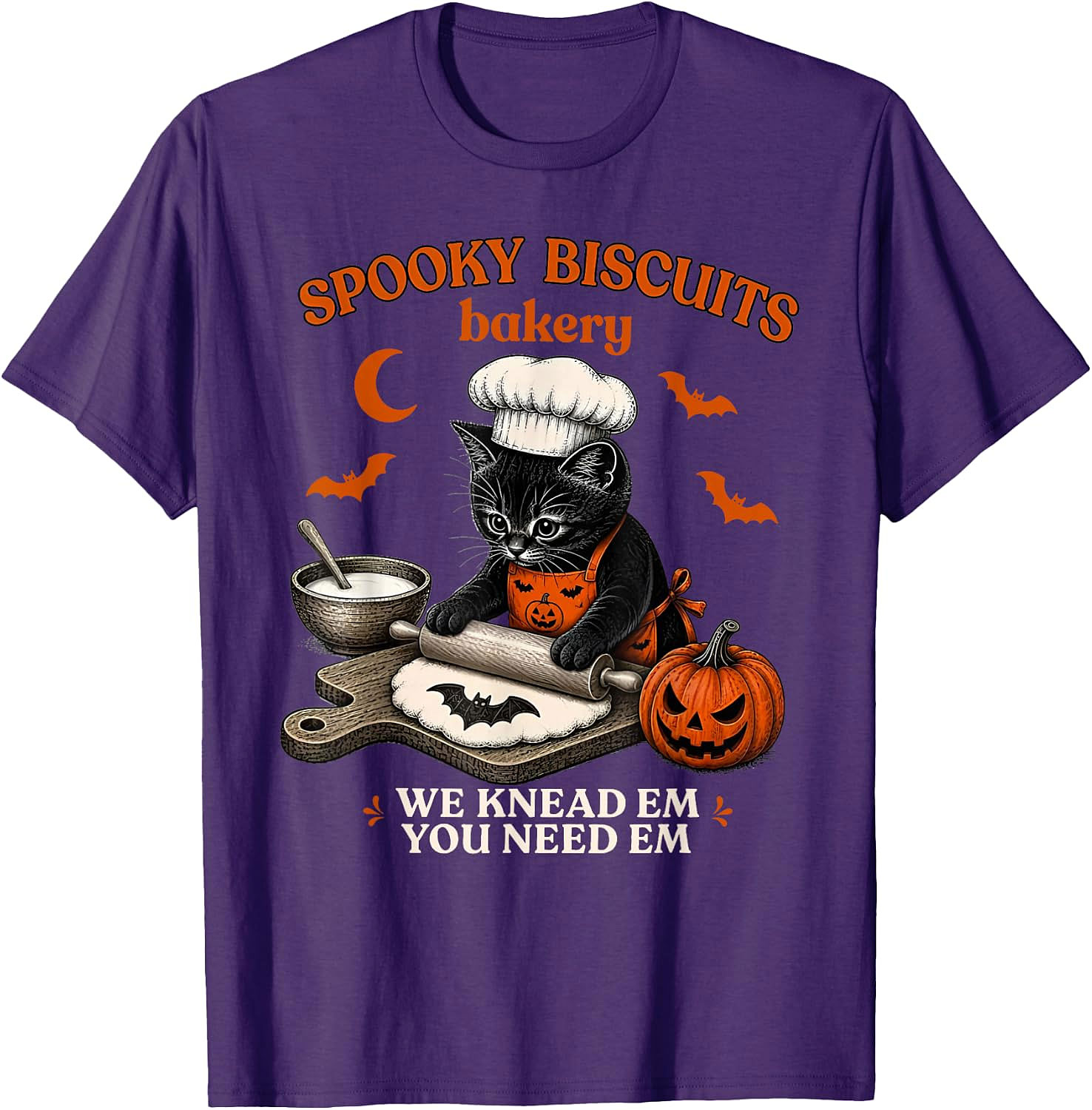 Spooky Biscuits Bakery Cat Halloween T-Shirt | Funny Tee
