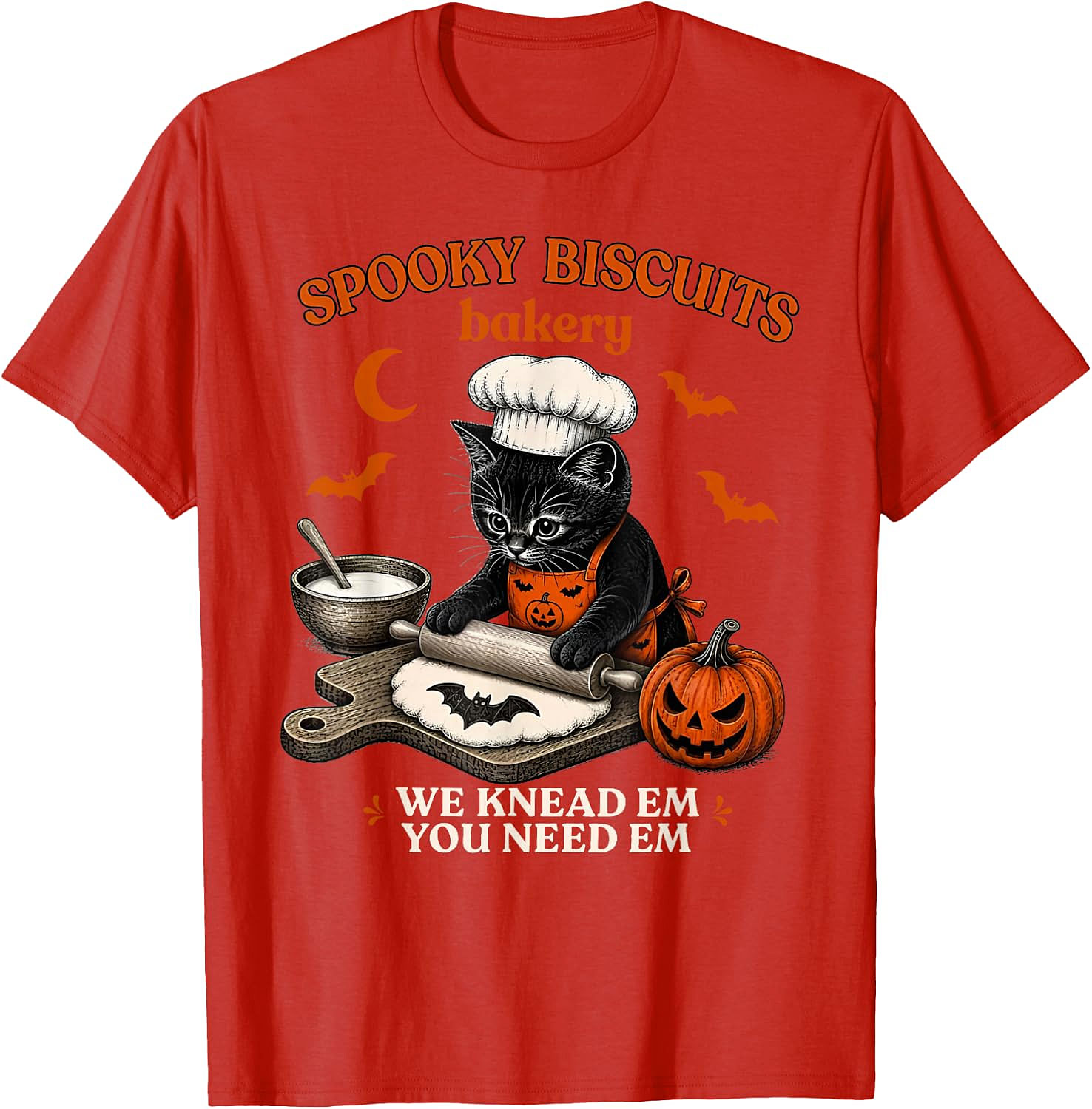 Spooky Biscuits Bakery Cat Halloween T-Shirt | Funny Tee