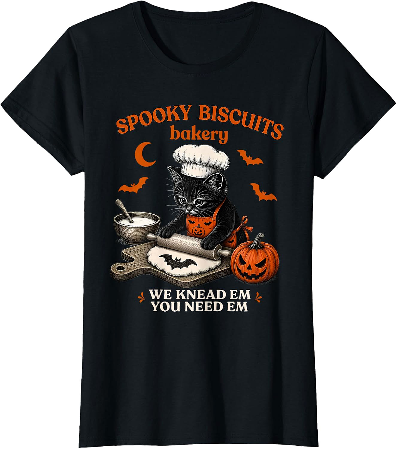 Spooky Biscuits Bakery Cat Halloween T-Shirt | Funny Tee