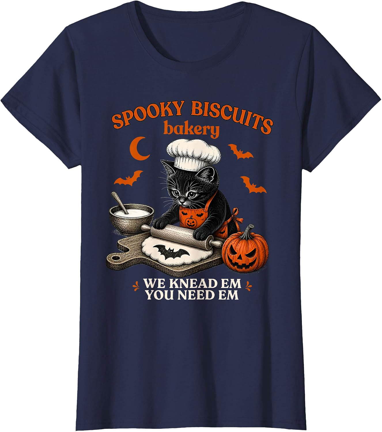 Spooky Biscuits Bakery Cat Halloween T-Shirt | Funny Tee