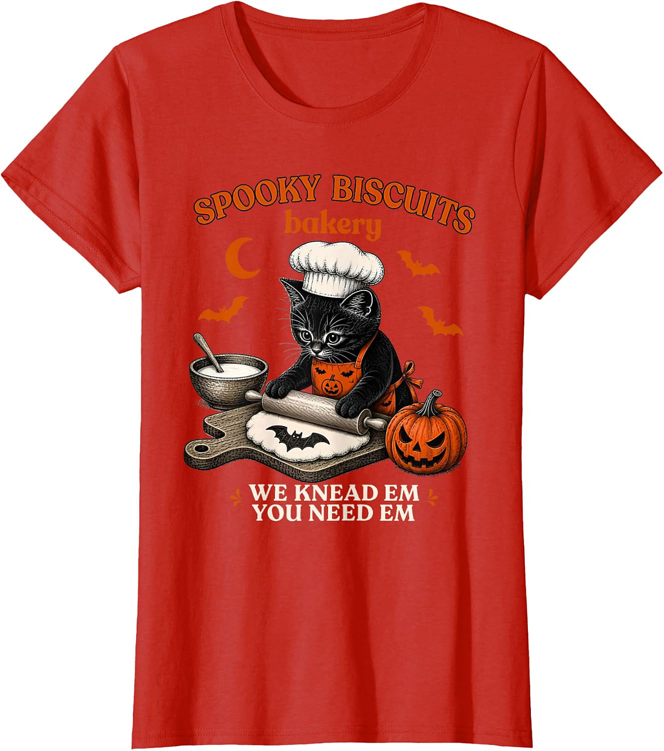 Spooky Biscuits Bakery Cat Halloween T-Shirt | Funny Tee
