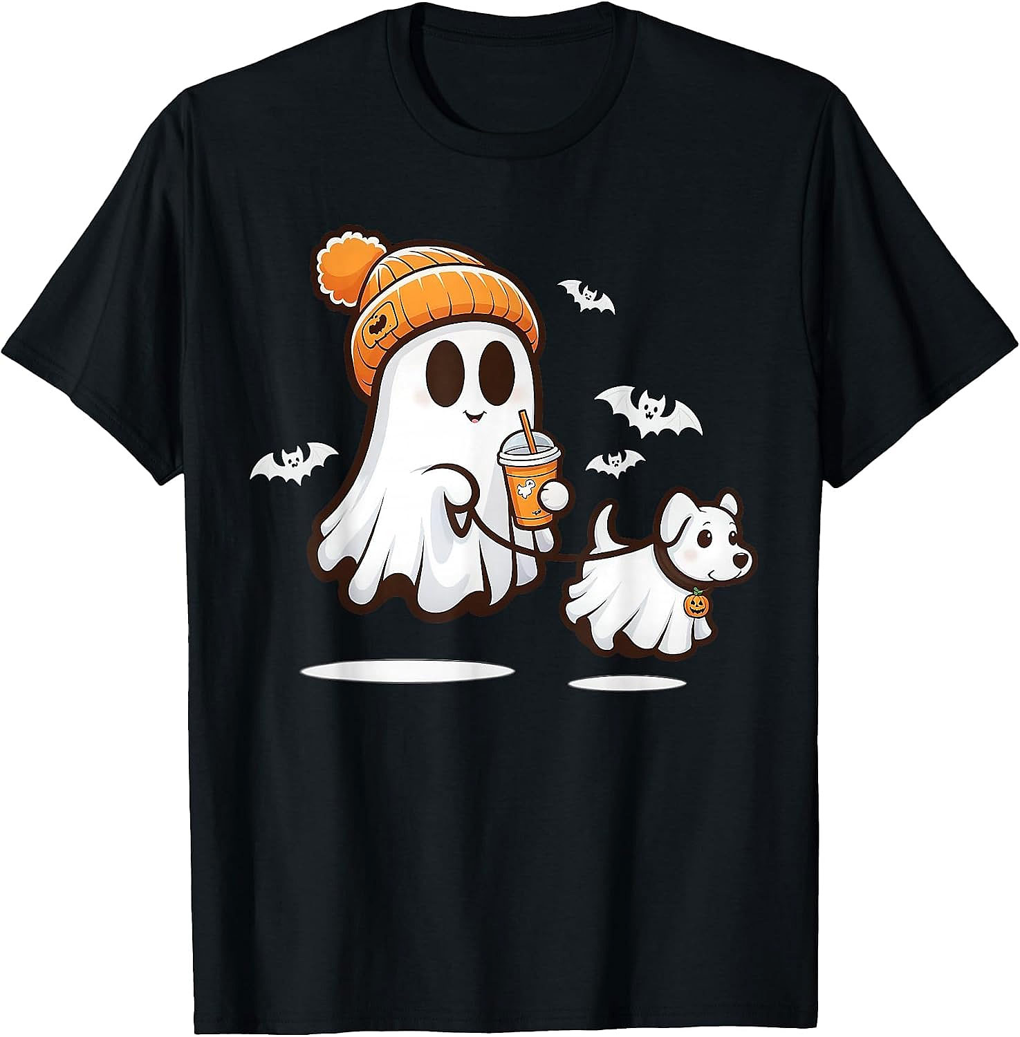 Cute Ghost Walking Dog Halloween T-Shirt | Spooky Season Tee