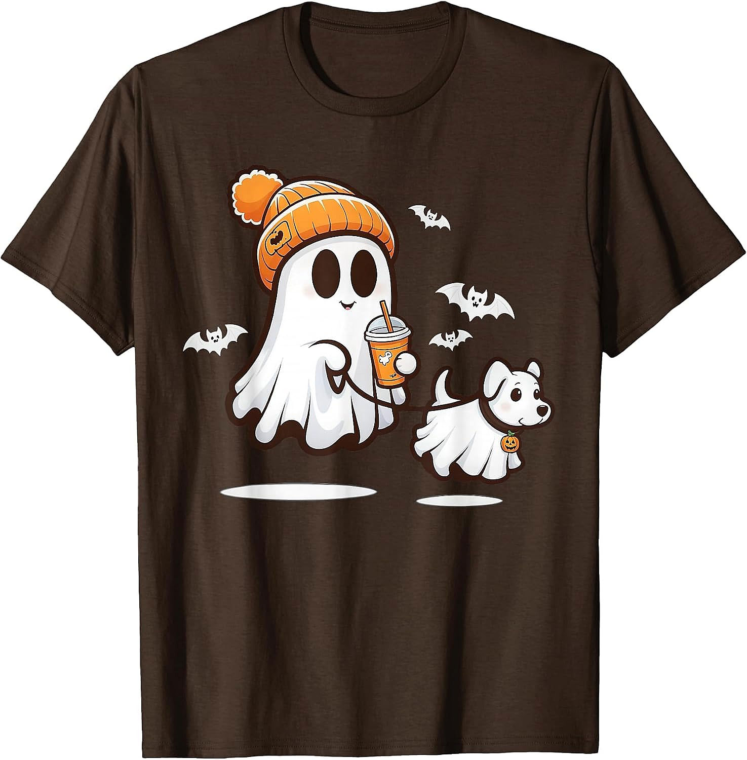 Cute Ghost Walking Dog Halloween T-Shirt | Spooky Season Tee