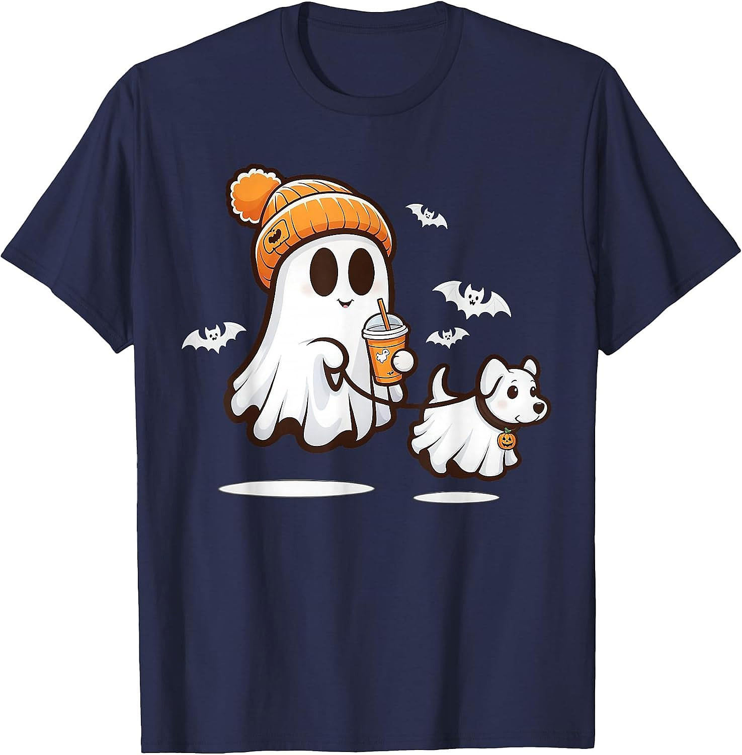 Cute Ghost Walking Dog Halloween T-Shirt | Spooky Season Tee
