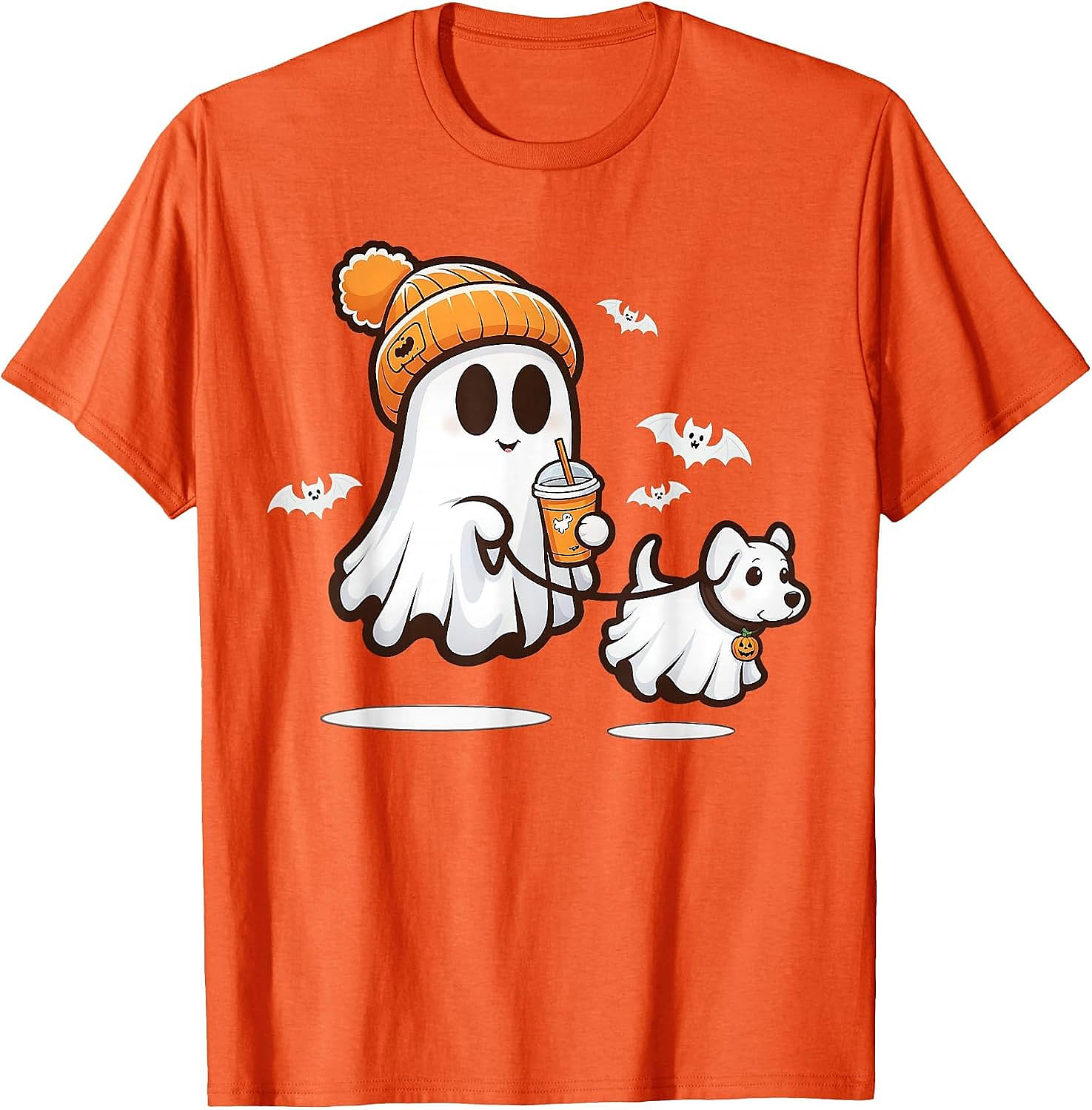 Cute Ghost Walking Dog Halloween T-Shirt | Spooky Season Tee