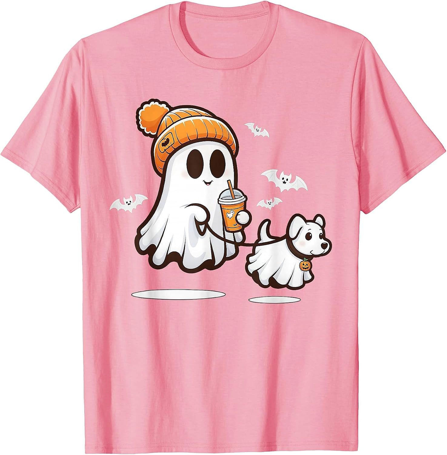 Cute Ghost Walking Dog Halloween T-Shirt | Spooky Season Tee