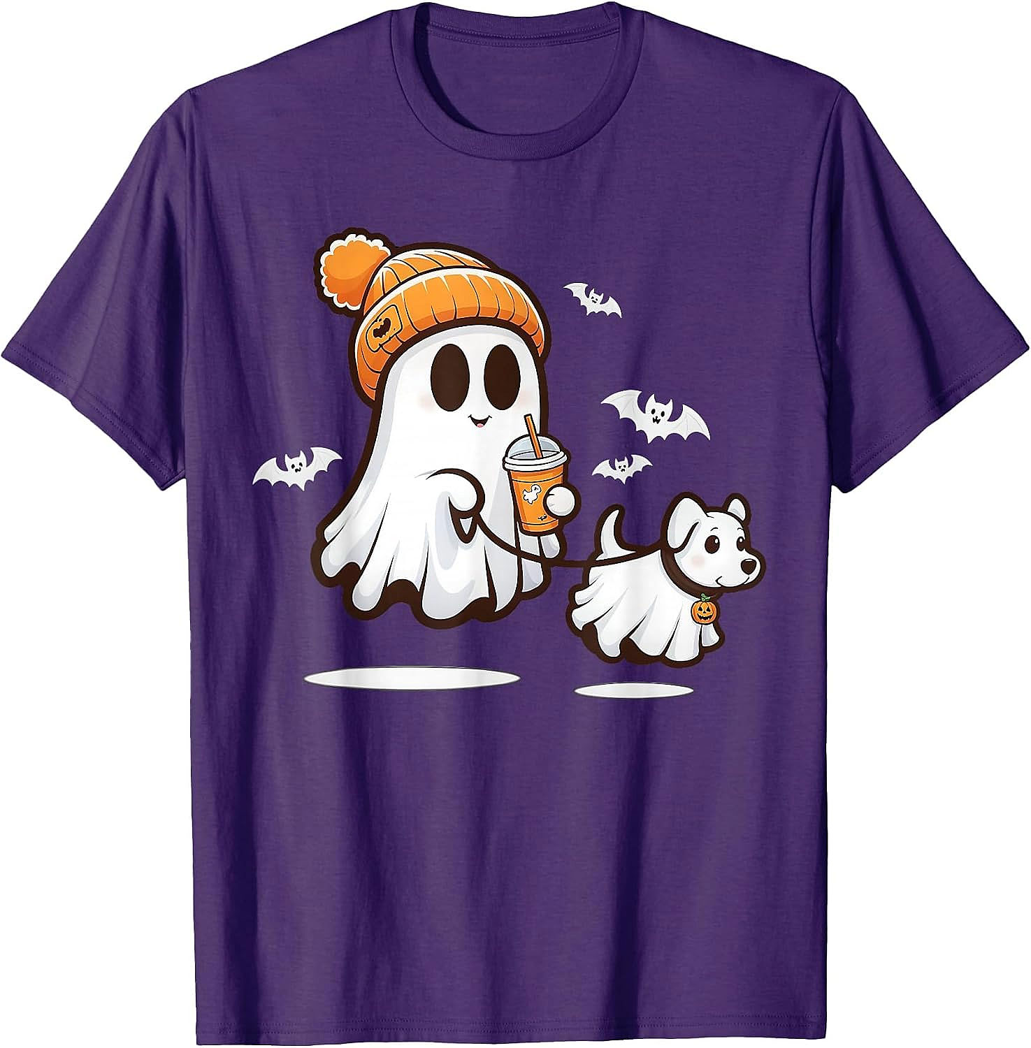 Cute Ghost Walking Dog Halloween T-Shirt | Spooky Season Tee