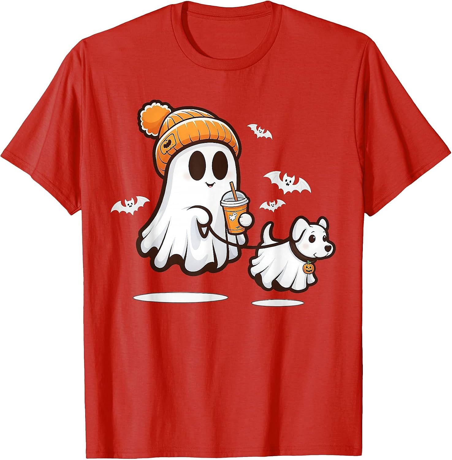 Cute Ghost Walking Dog Halloween T-Shirt | Spooky Season Tee