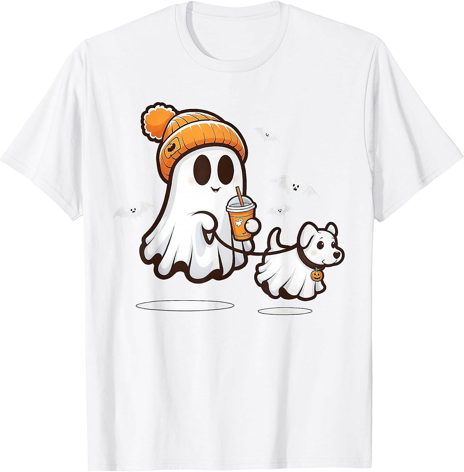 Cute Ghost Walking Dog Halloween T-Shirt | Spooky Season Tee