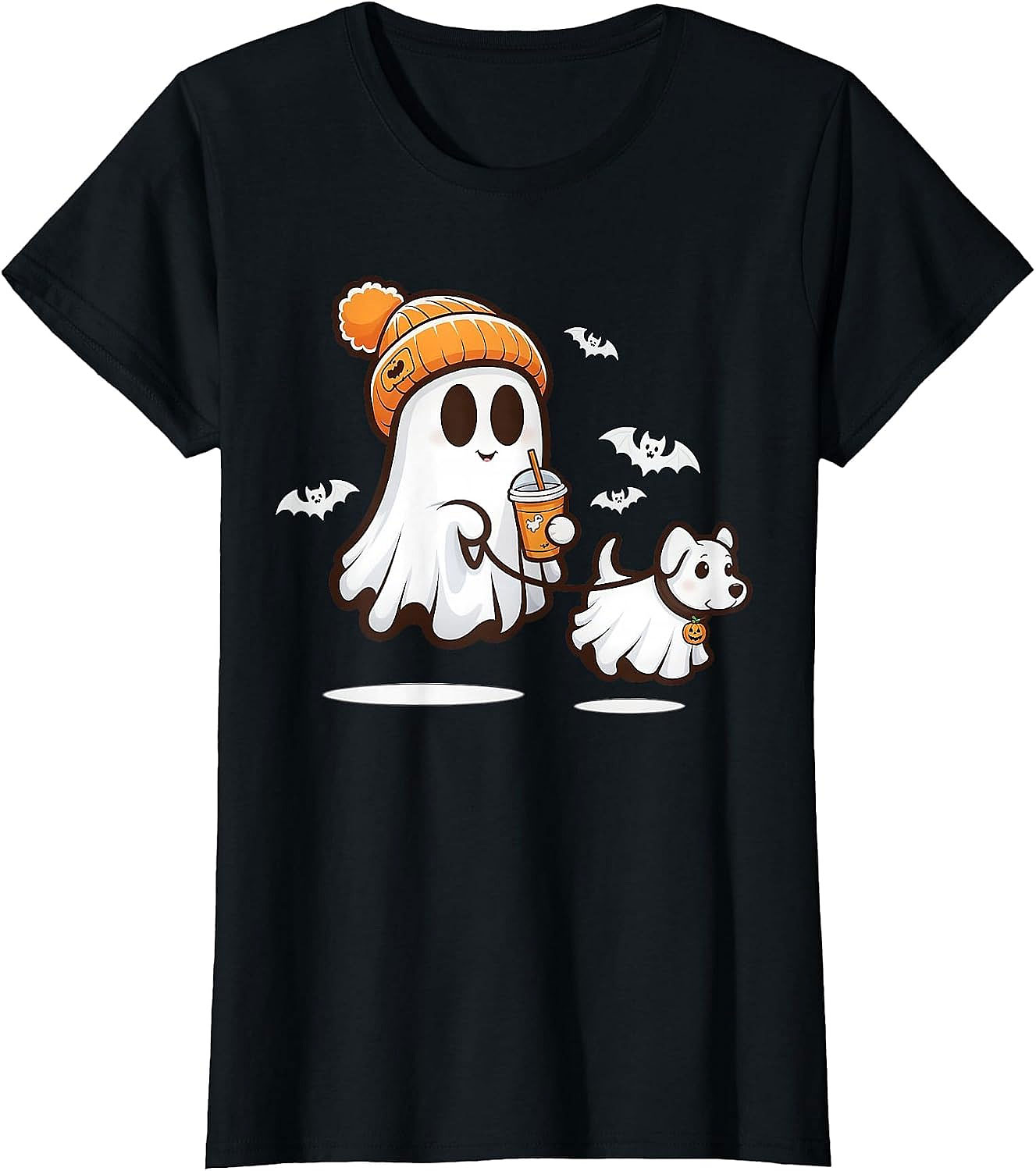 Cute Ghost Walking Dog Halloween T-Shirt | Spooky Season Tee