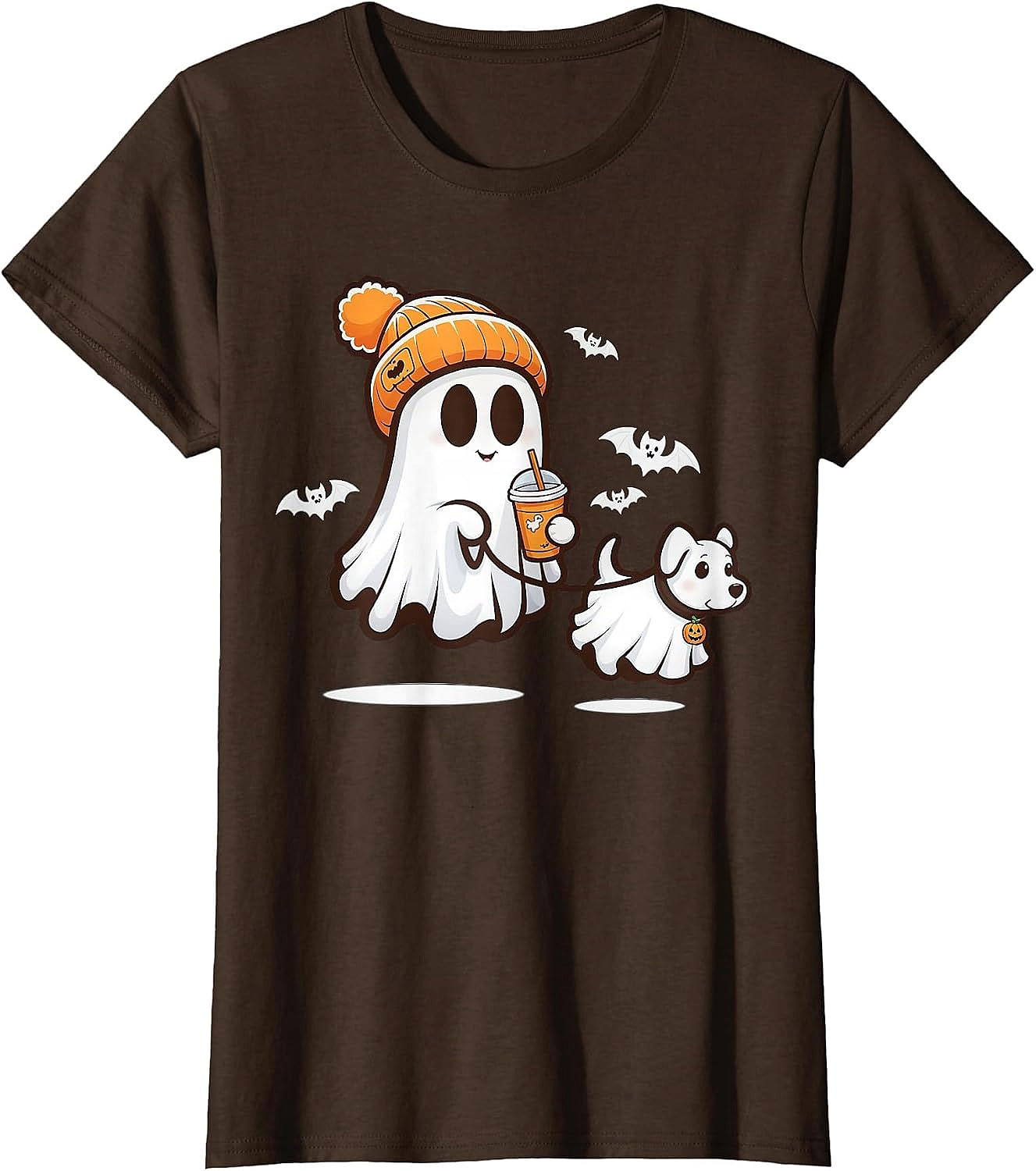 Cute Ghost Walking Dog Halloween T-Shirt | Spooky Season Tee