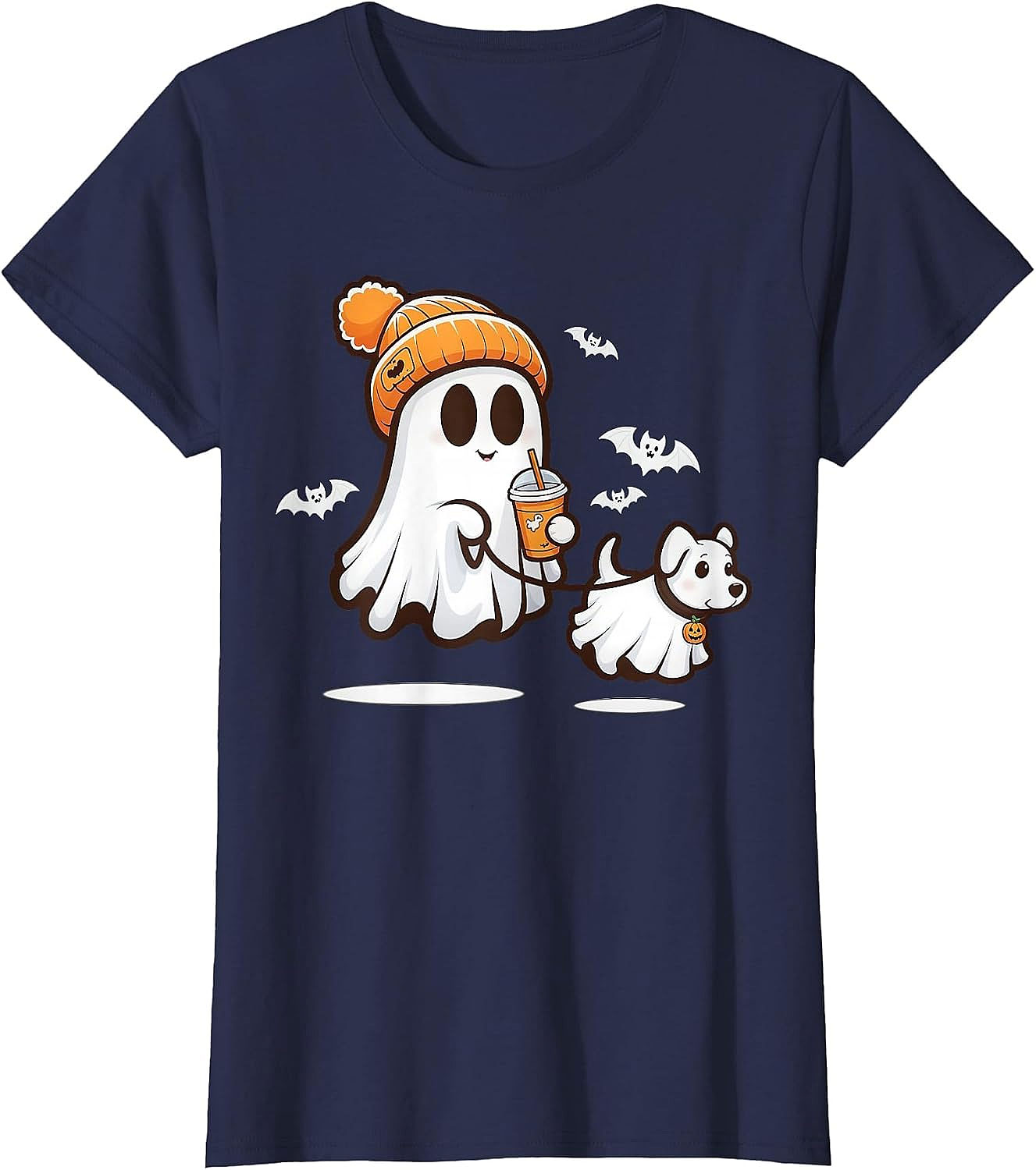 Cute Ghost Walking Dog Halloween T-Shirt | Spooky Season Tee