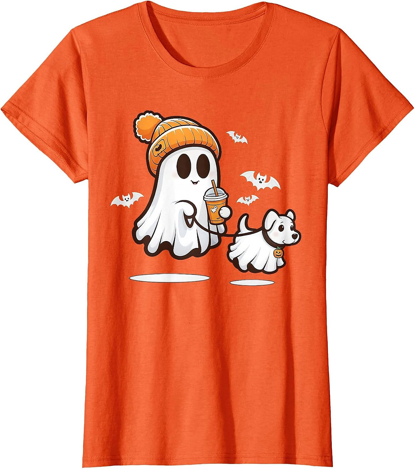 Cute Ghost Walking Dog Halloween T-Shirt | Spooky Season Tee