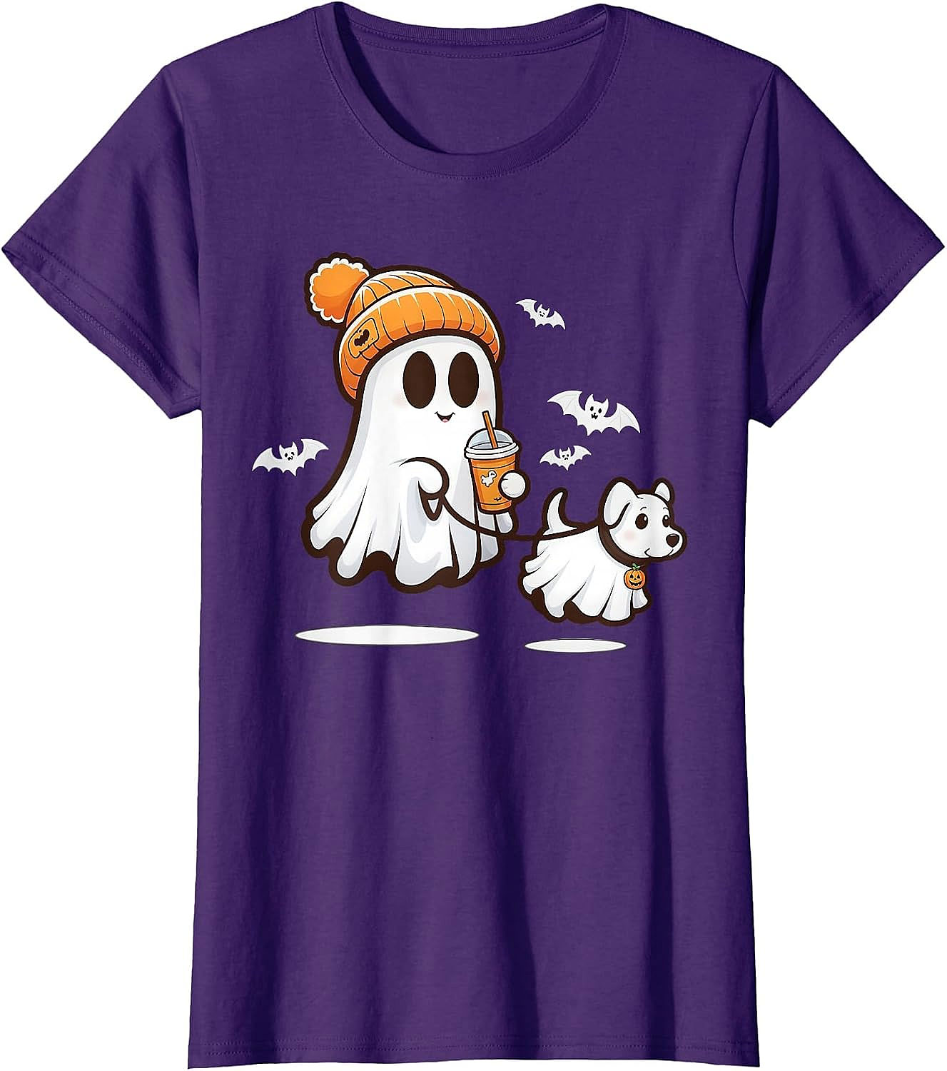 Cute Ghost Walking Dog Halloween T-Shirt | Spooky Season Tee