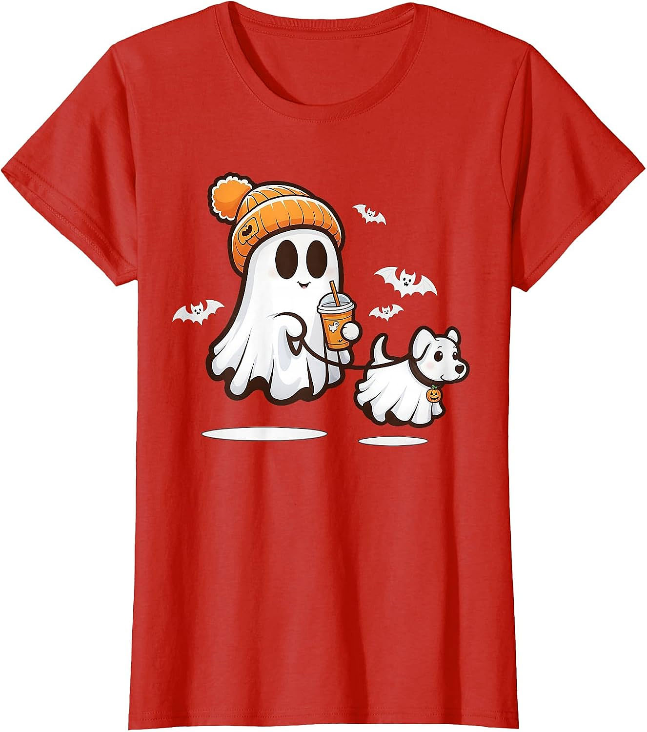 Cute Ghost Walking Dog Halloween T-Shirt | Spooky Season Tee