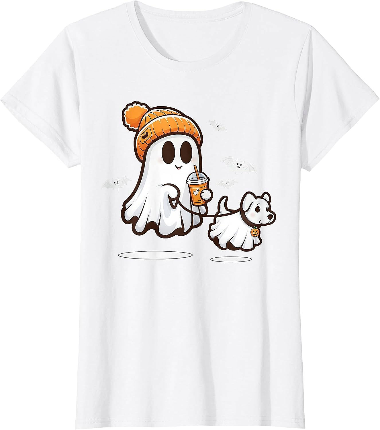 Cute Ghost Walking Dog Halloween T-Shirt | Spooky Season Tee
