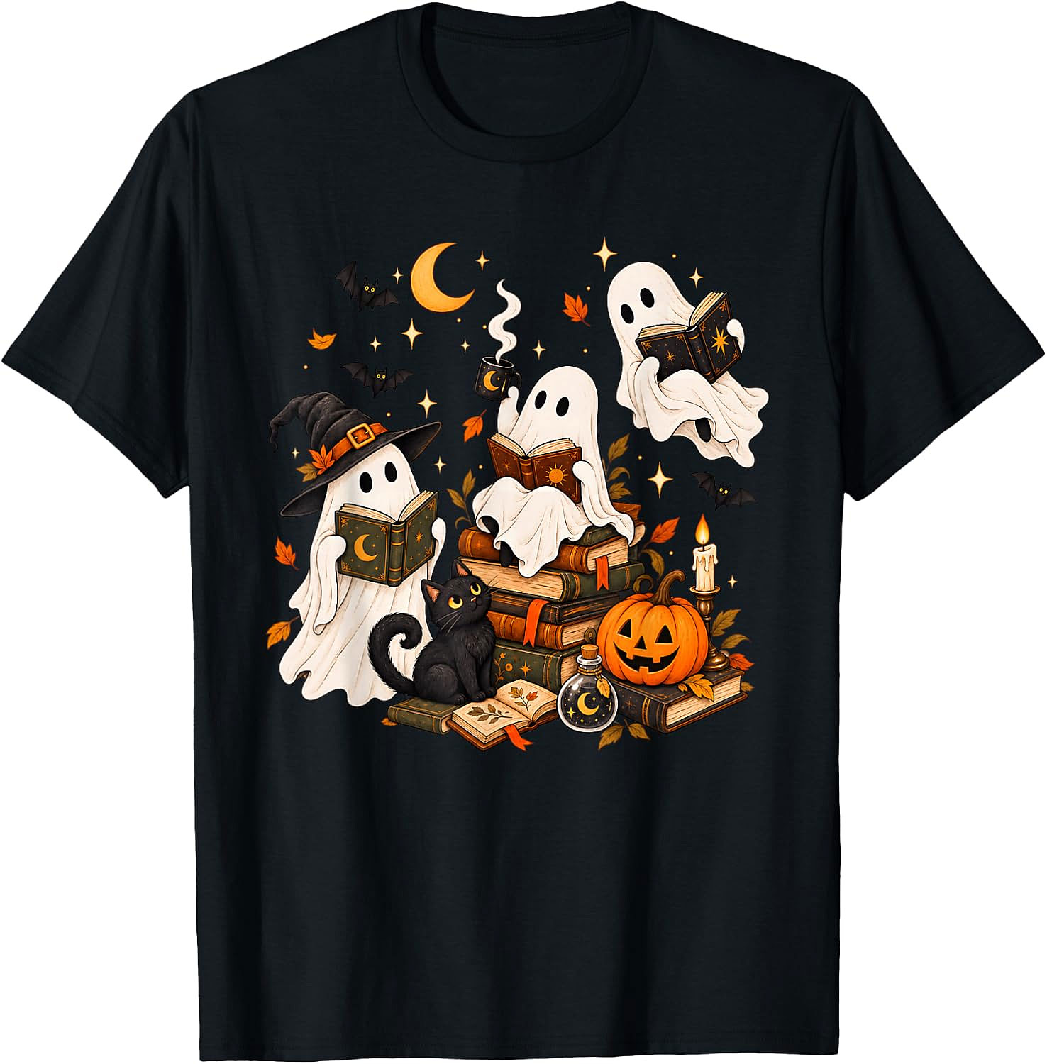 Cute Ghost Reading Halloween T-Shirt | Book Lover Gift