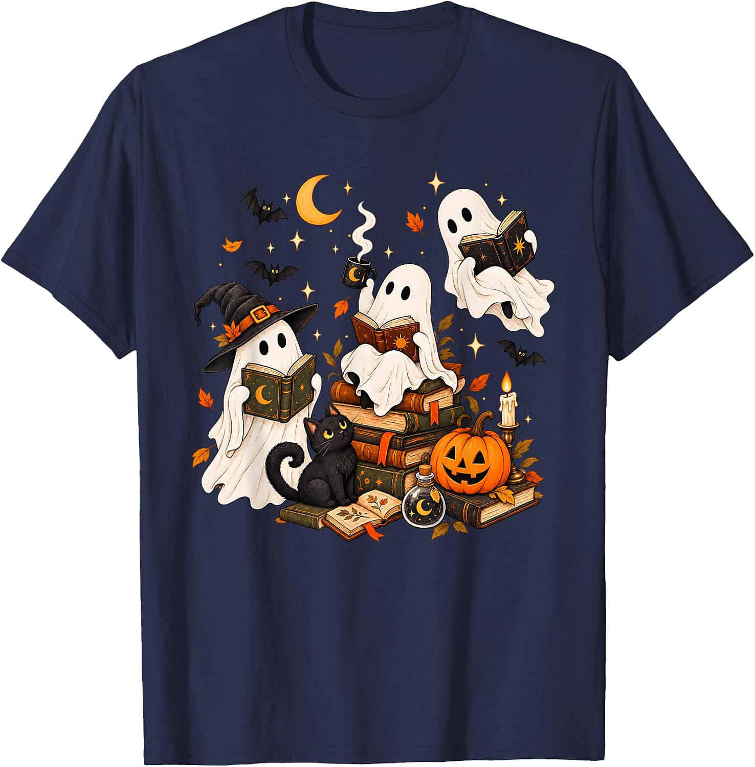 Cute Ghost Reading Halloween T-Shirt | Book Lover Gift