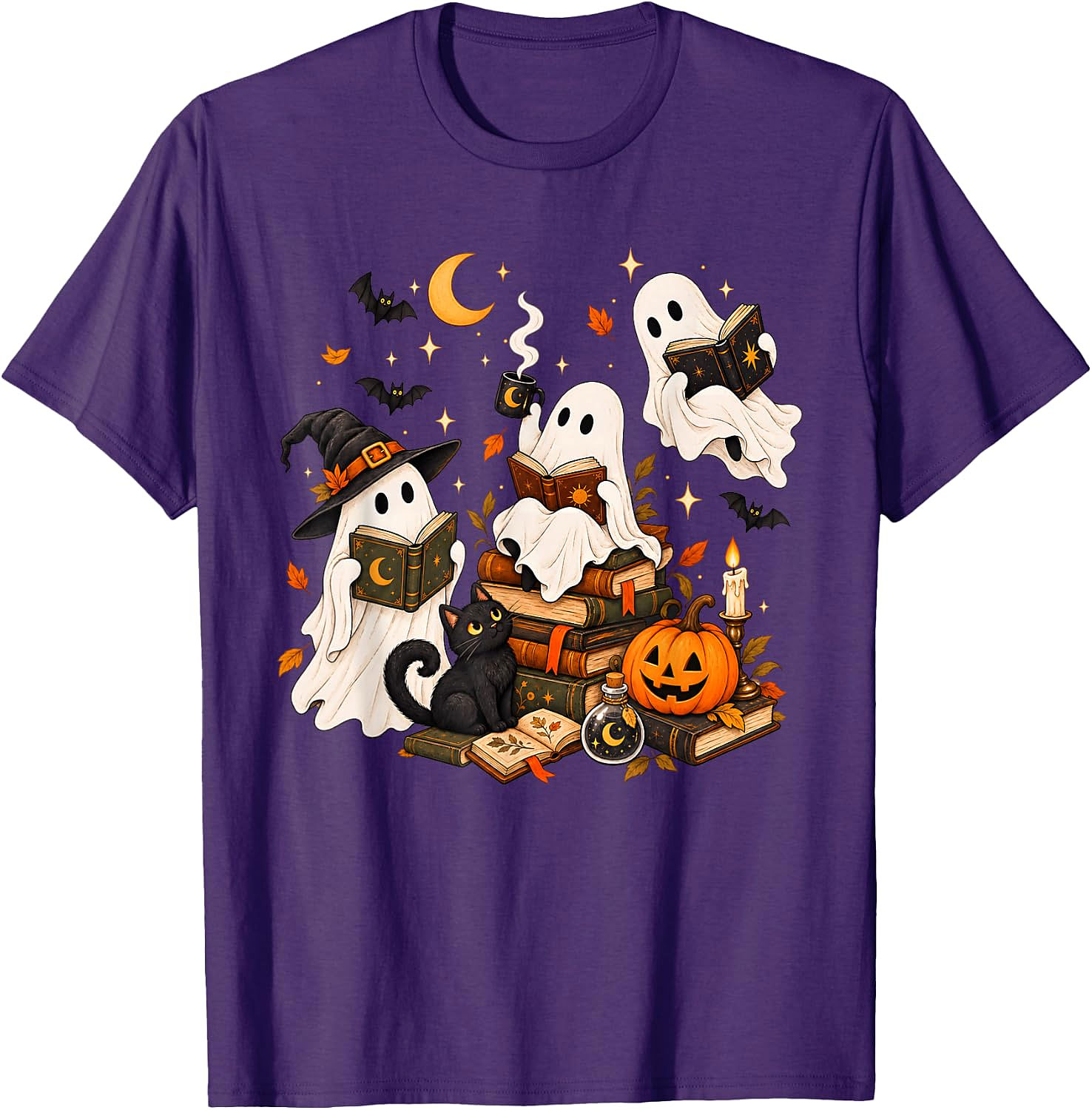 Cute Ghost Reading Halloween T-Shirt | Book Lover Gift