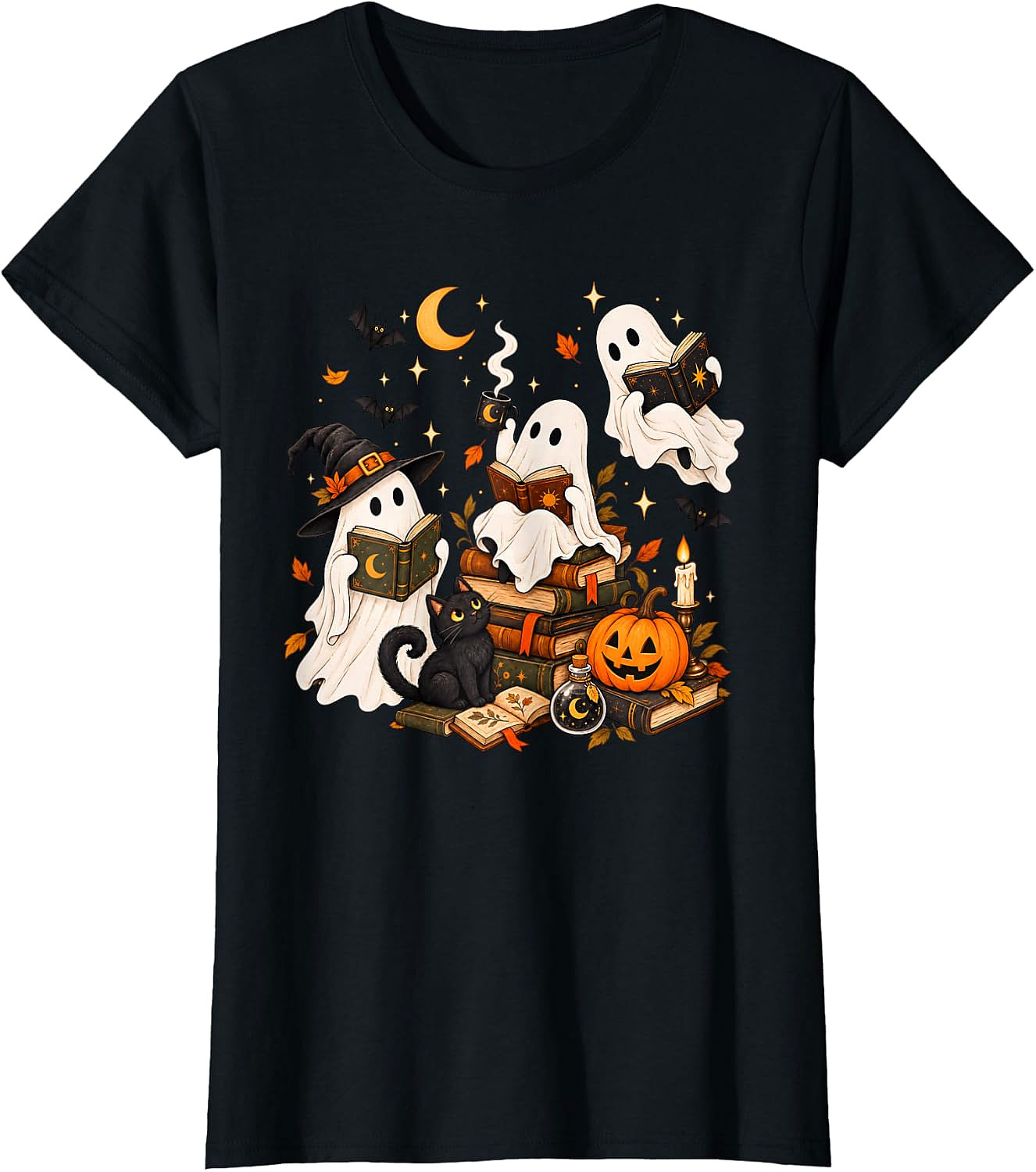 Cute Ghost Reading Halloween T-Shirt | Book Lover Gift