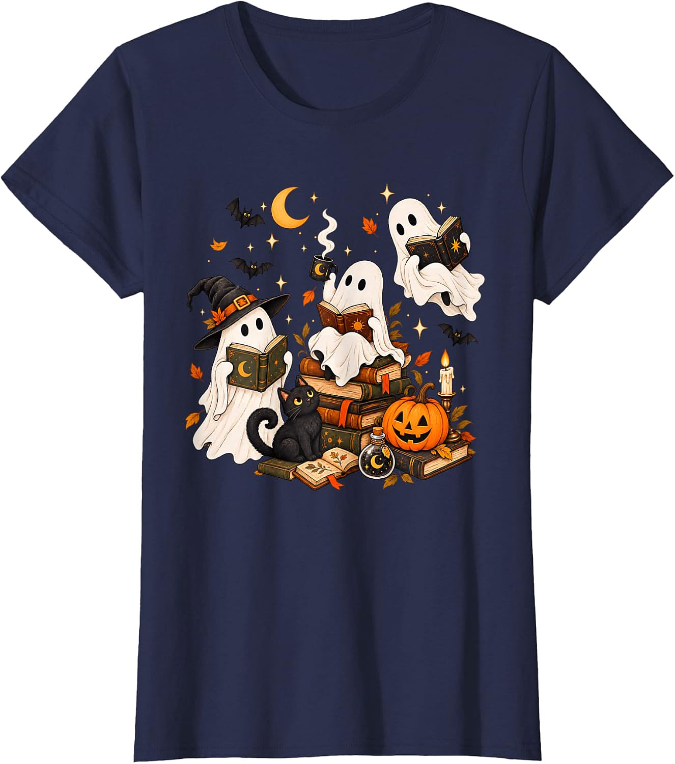 Cute Ghost Reading Halloween T-Shirt | Book Lover Gift
