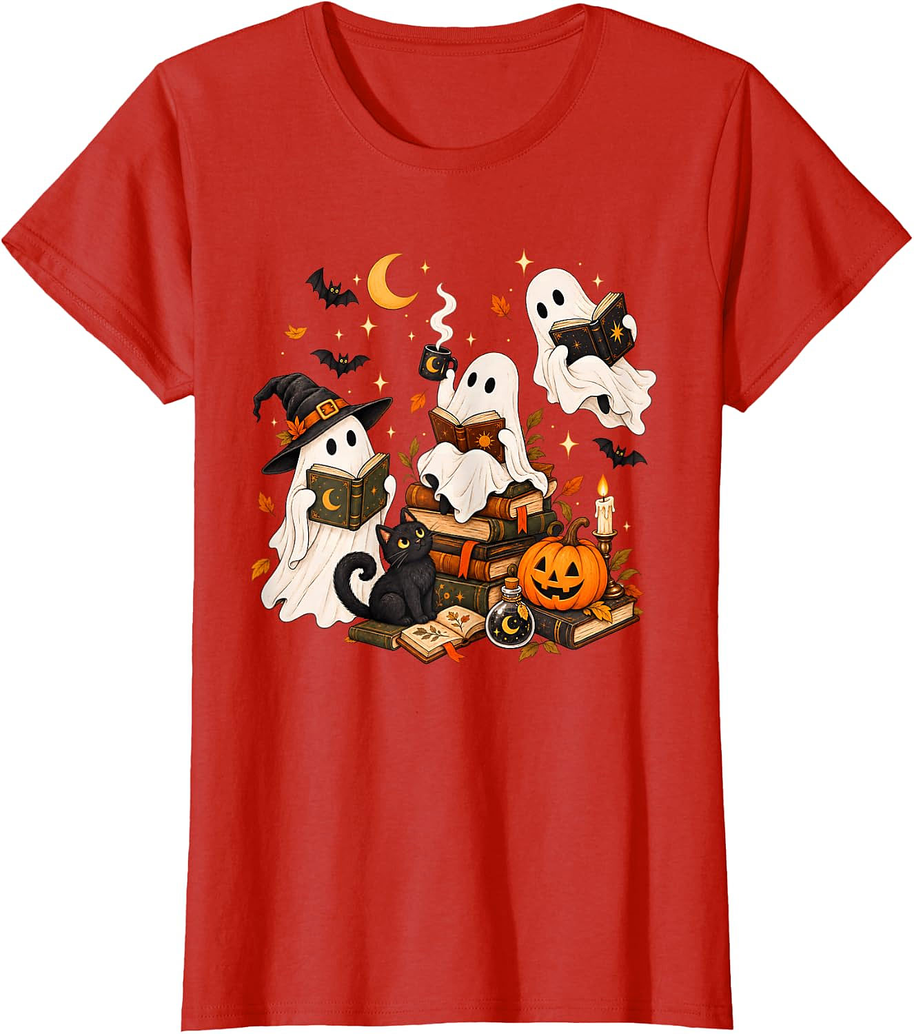 Cute Ghost Reading Halloween T-Shirt | Book Lover Gift