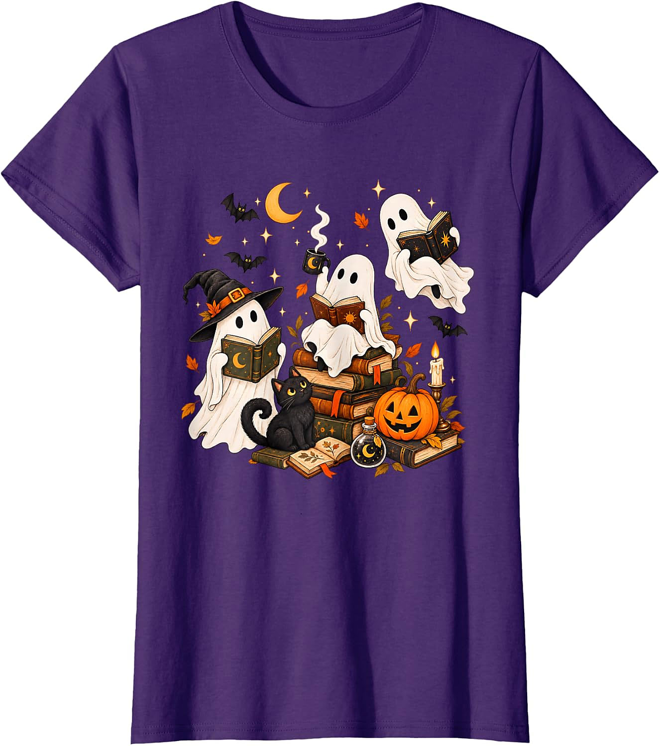 Cute Ghost Reading Halloween T-Shirt | Book Lover Gift