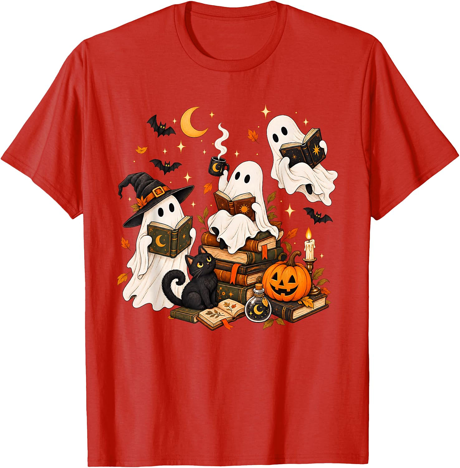 Cute Ghost Reading Halloween T-Shirt | Book Lover Gift