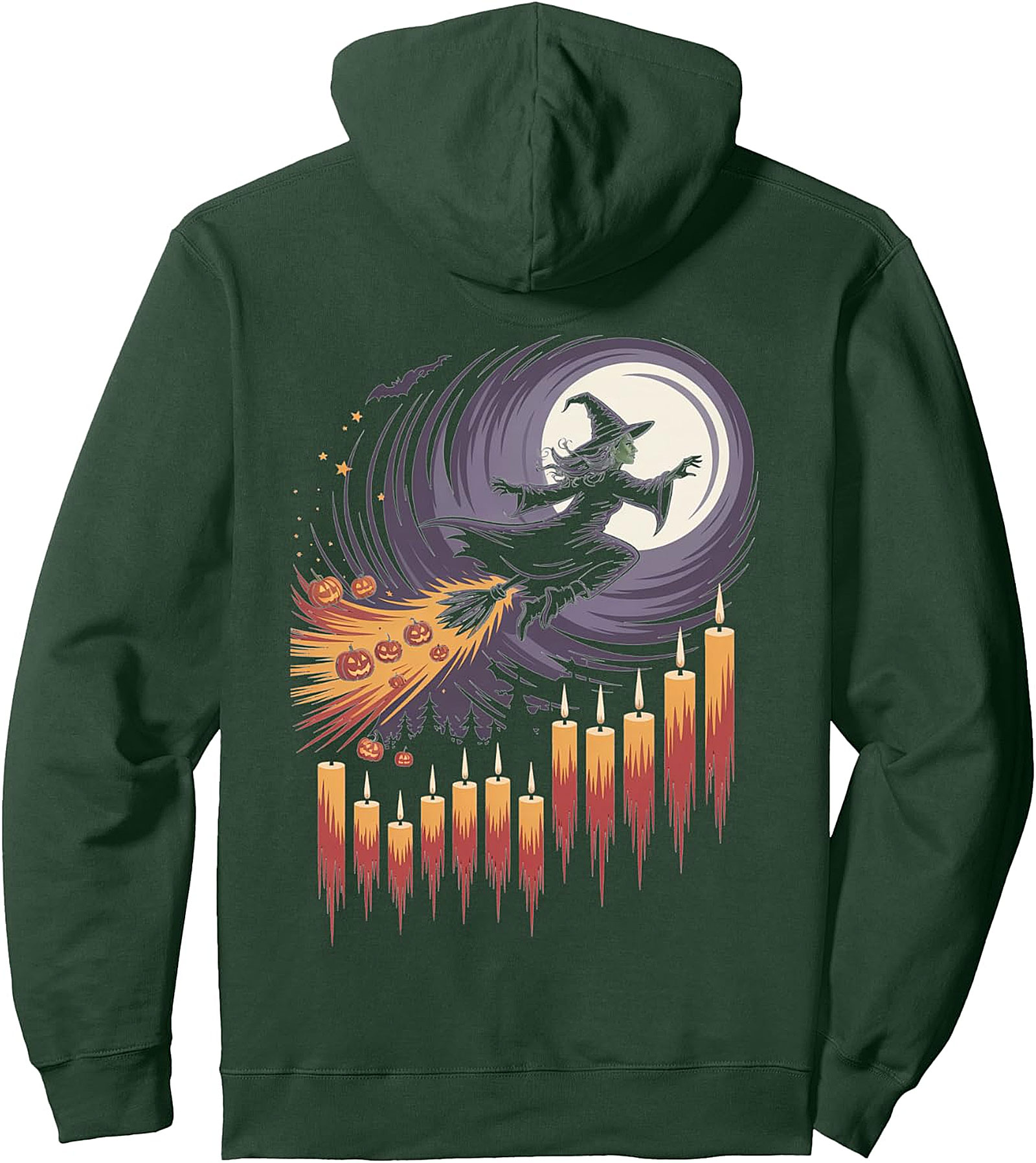  Witch Flying Over Moonlight Halloween Night Pullover Hoodie