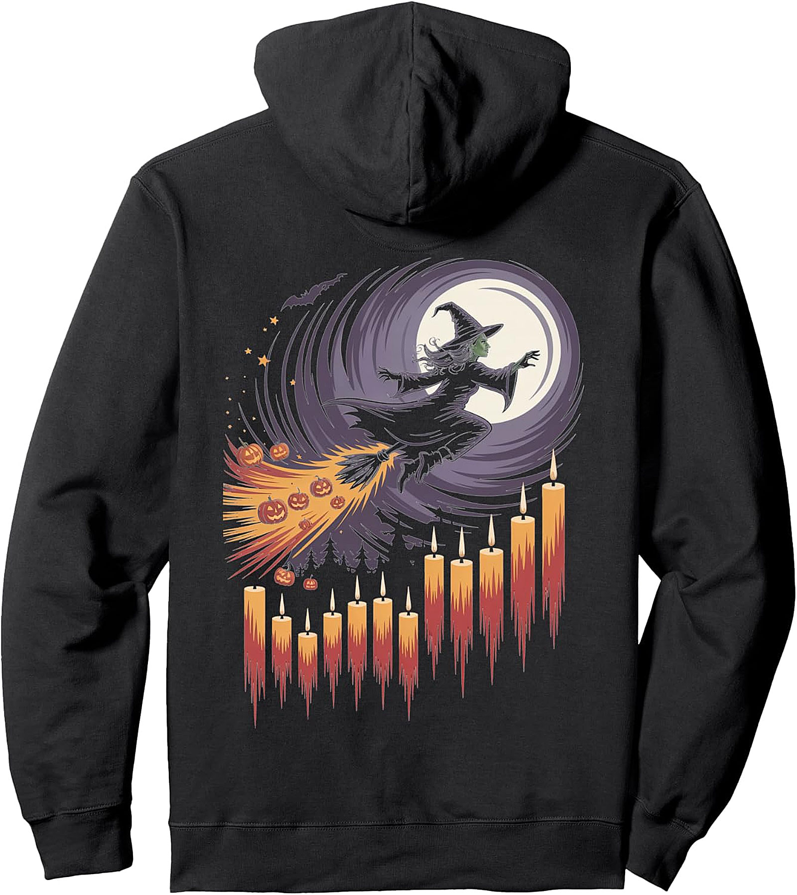 Witch Flying Over Moonlight Halloween Night Pullover Hoodie