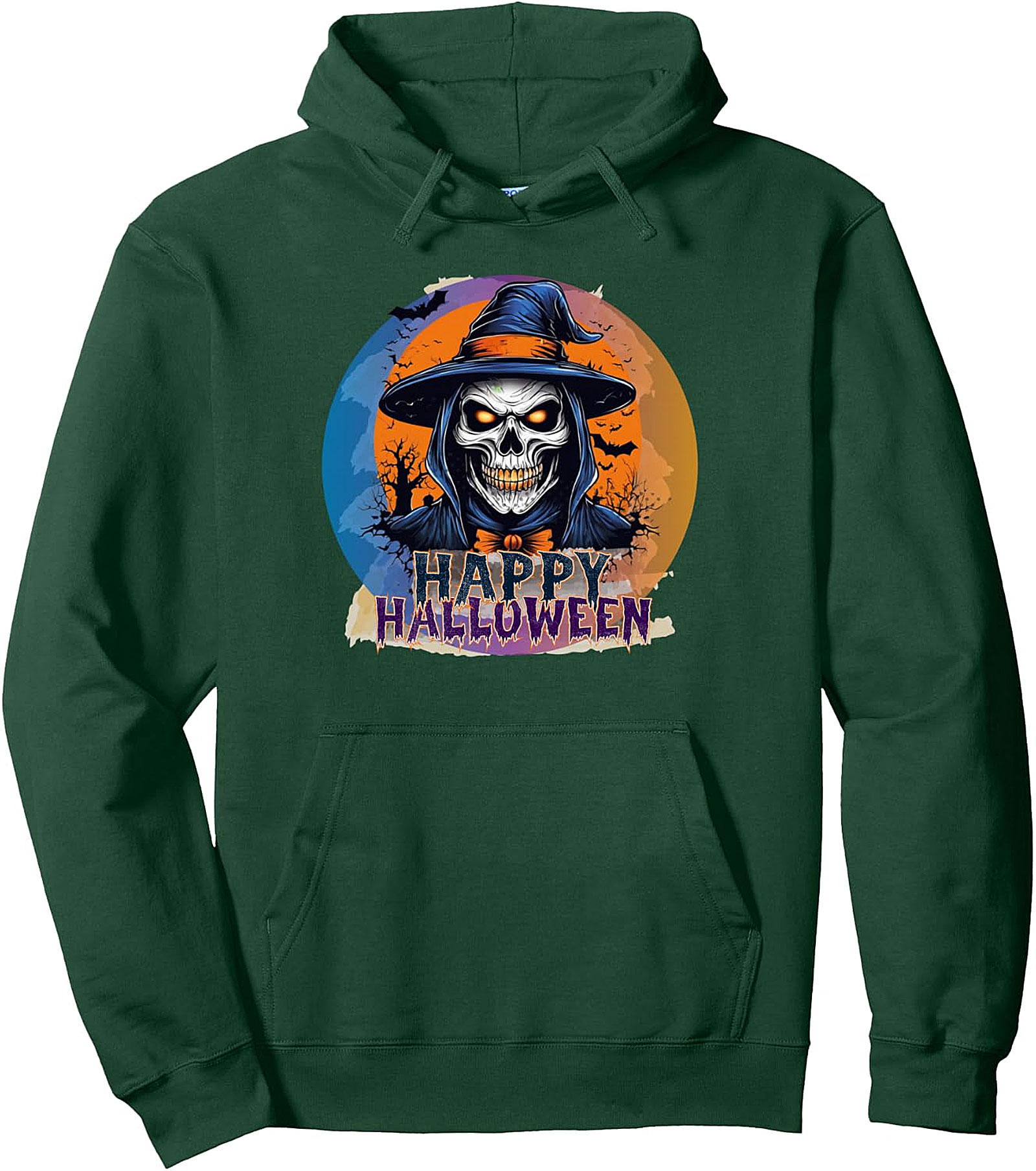 Happy Halloween Witch Skull Pullover Hoodie | Spooky Night