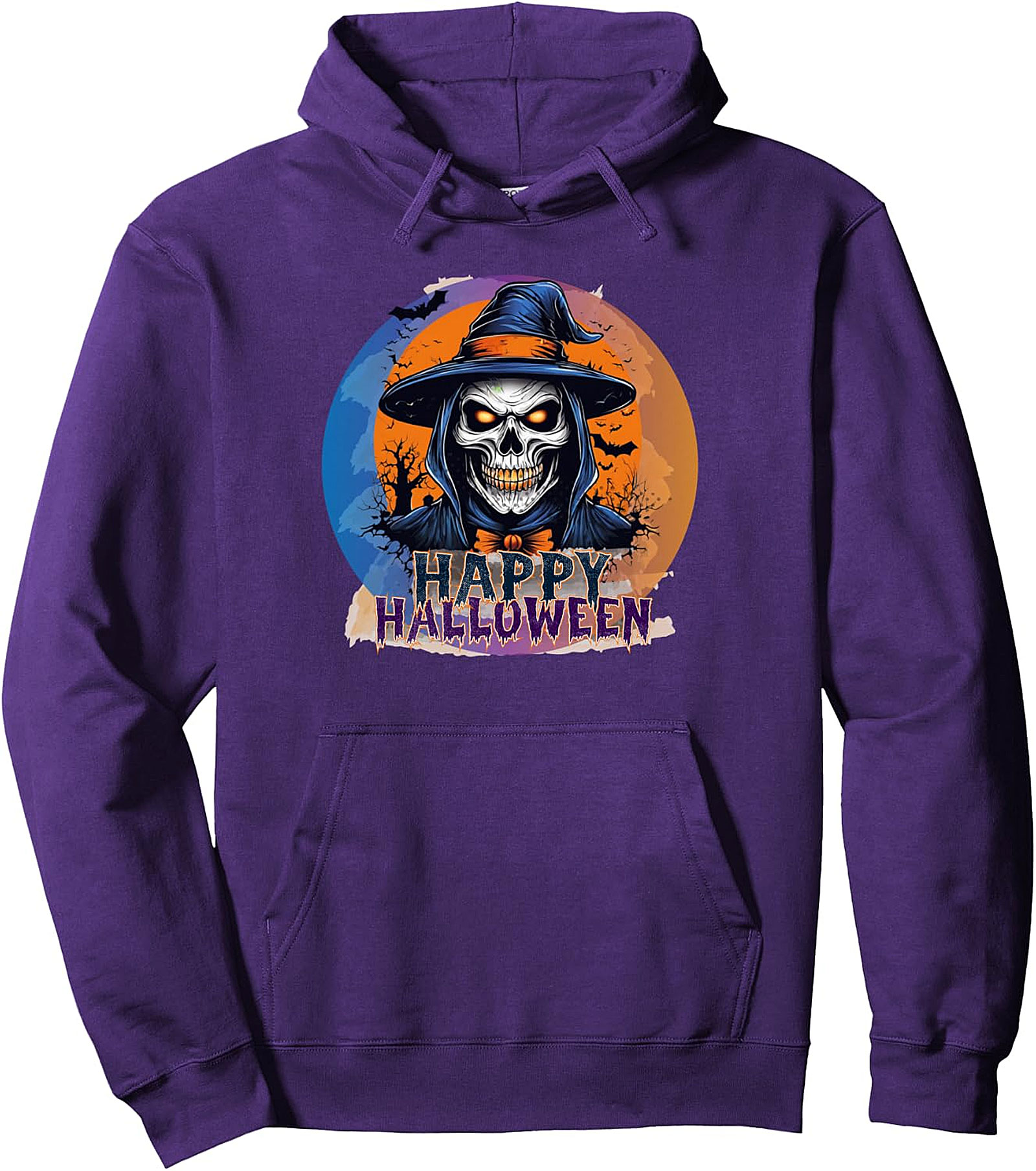 Happy Halloween Witch Skull Pullover Hoodie | Spooky Night