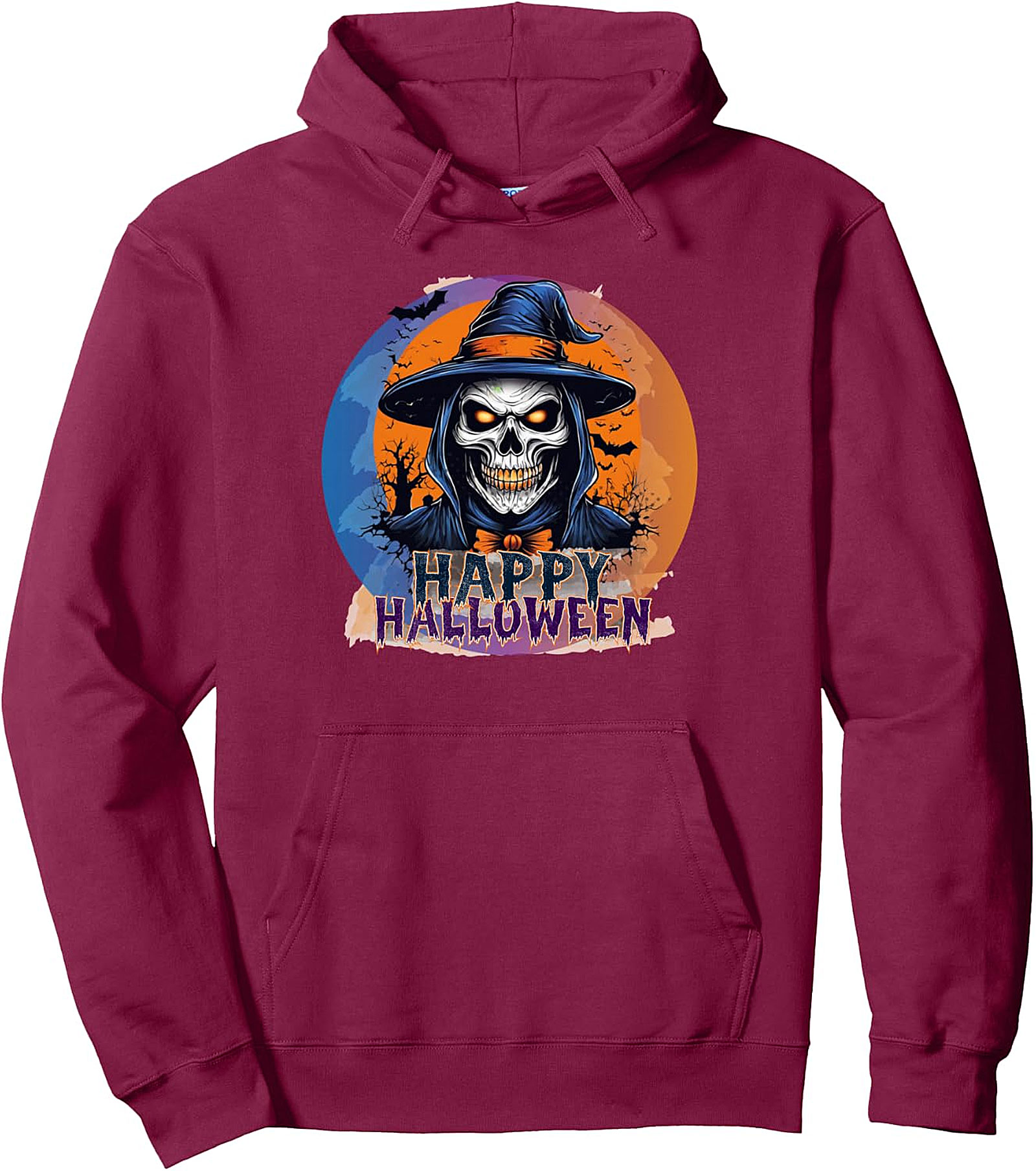 Happy Halloween Witch Skull Pullover Hoodie | Spooky Night