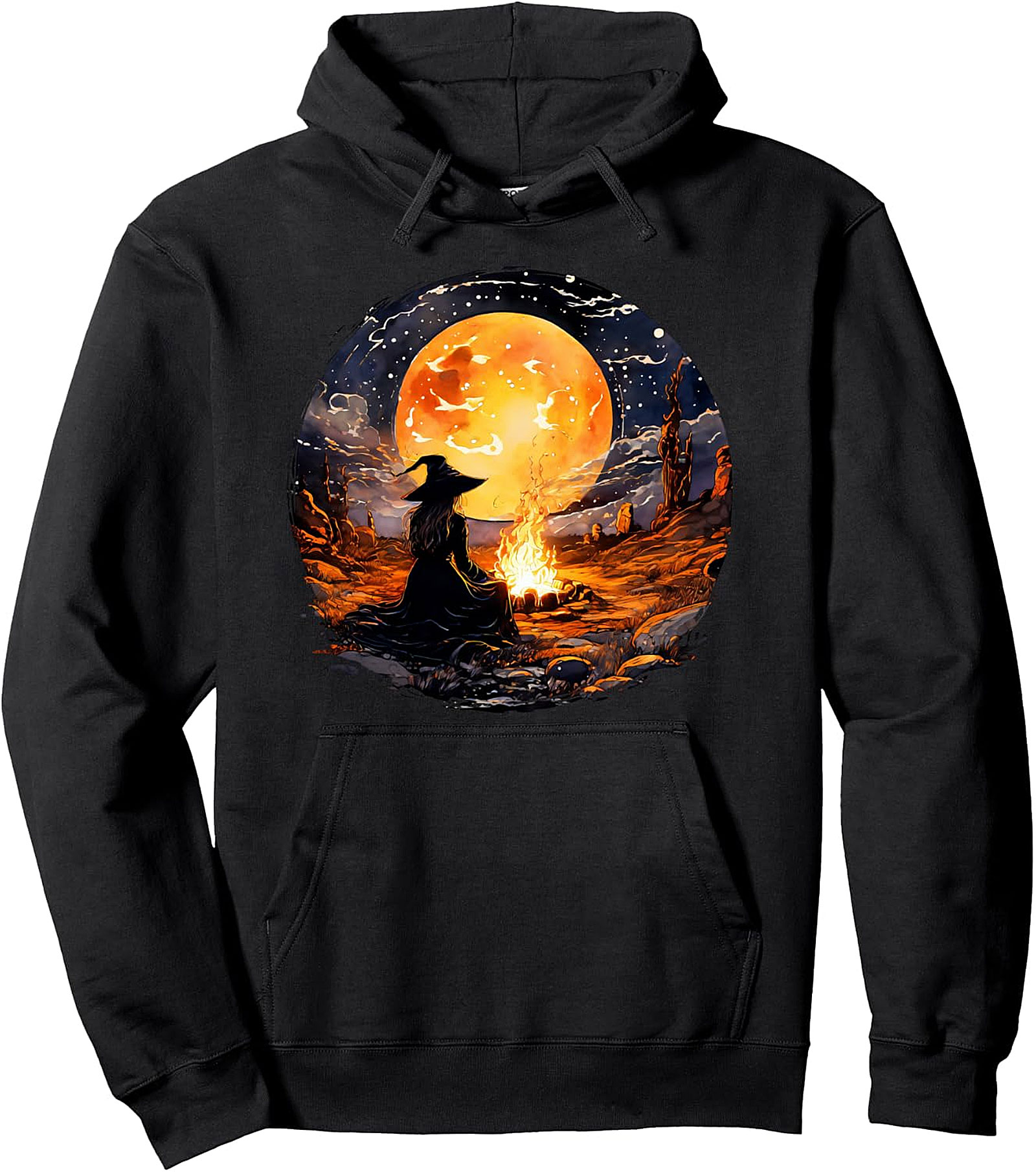 Witch & Moon Pullover Hoodie | Wicca Halloween Graphic