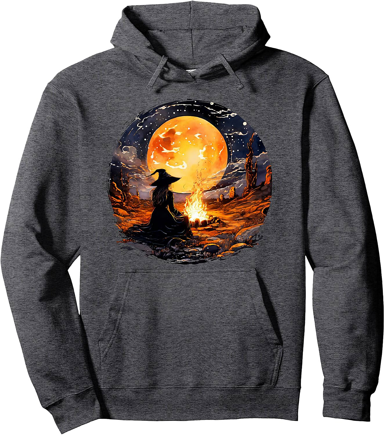 Witch & Moon Pullover Hoodie | Wicca Halloween Graphic
