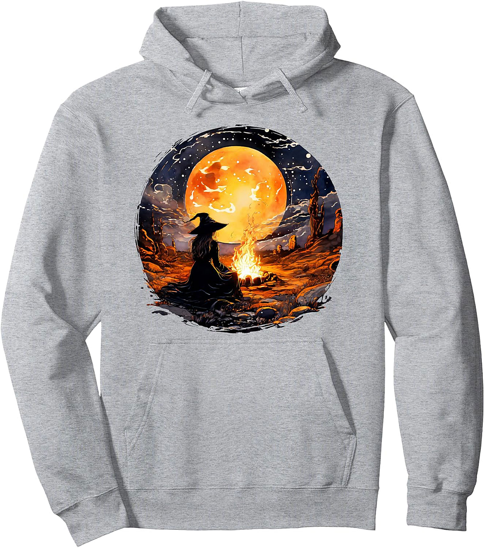 Witch & Moon Pullover Hoodie | Wicca Halloween Graphic
