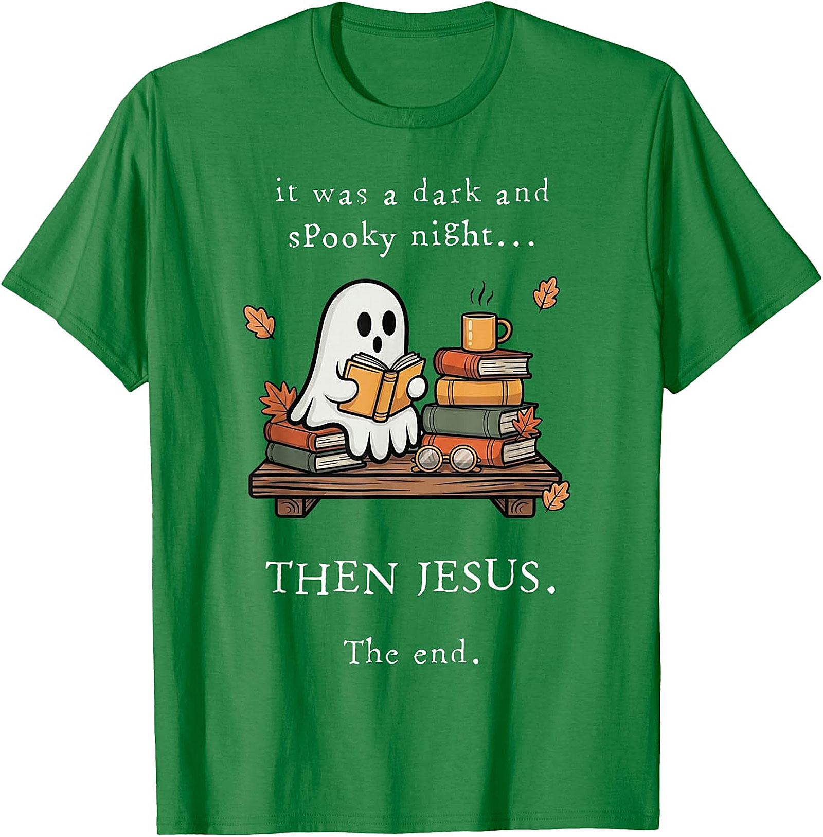Christian Ghost Reading T-Shirt | Spooky Night Then Jesus Tee