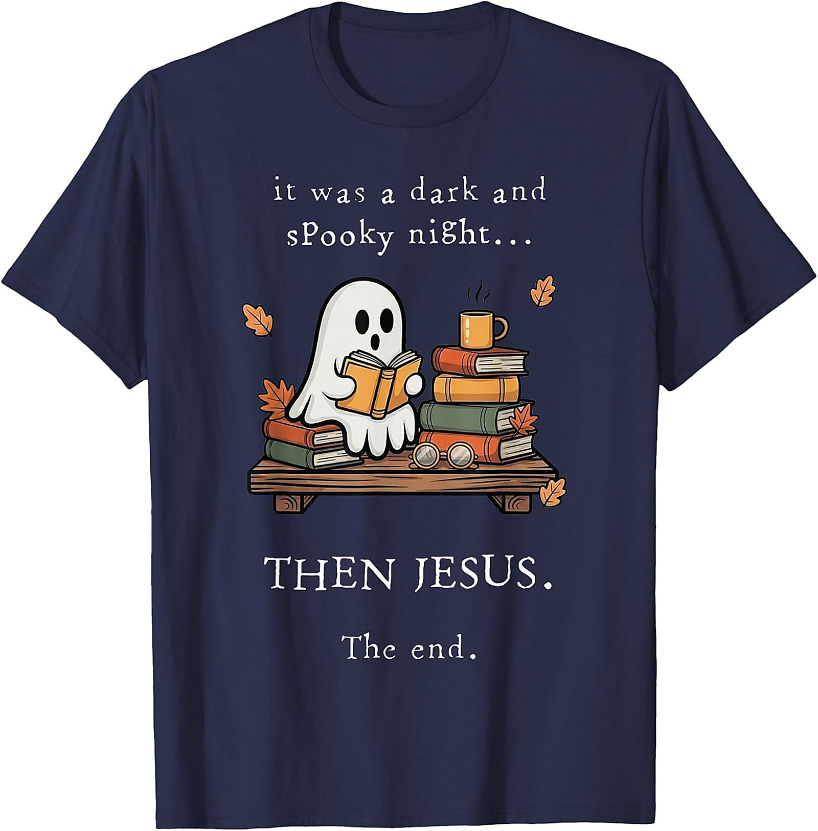 Christian Ghost Reading T-Shirt | Spooky Night Then Jesus Tee