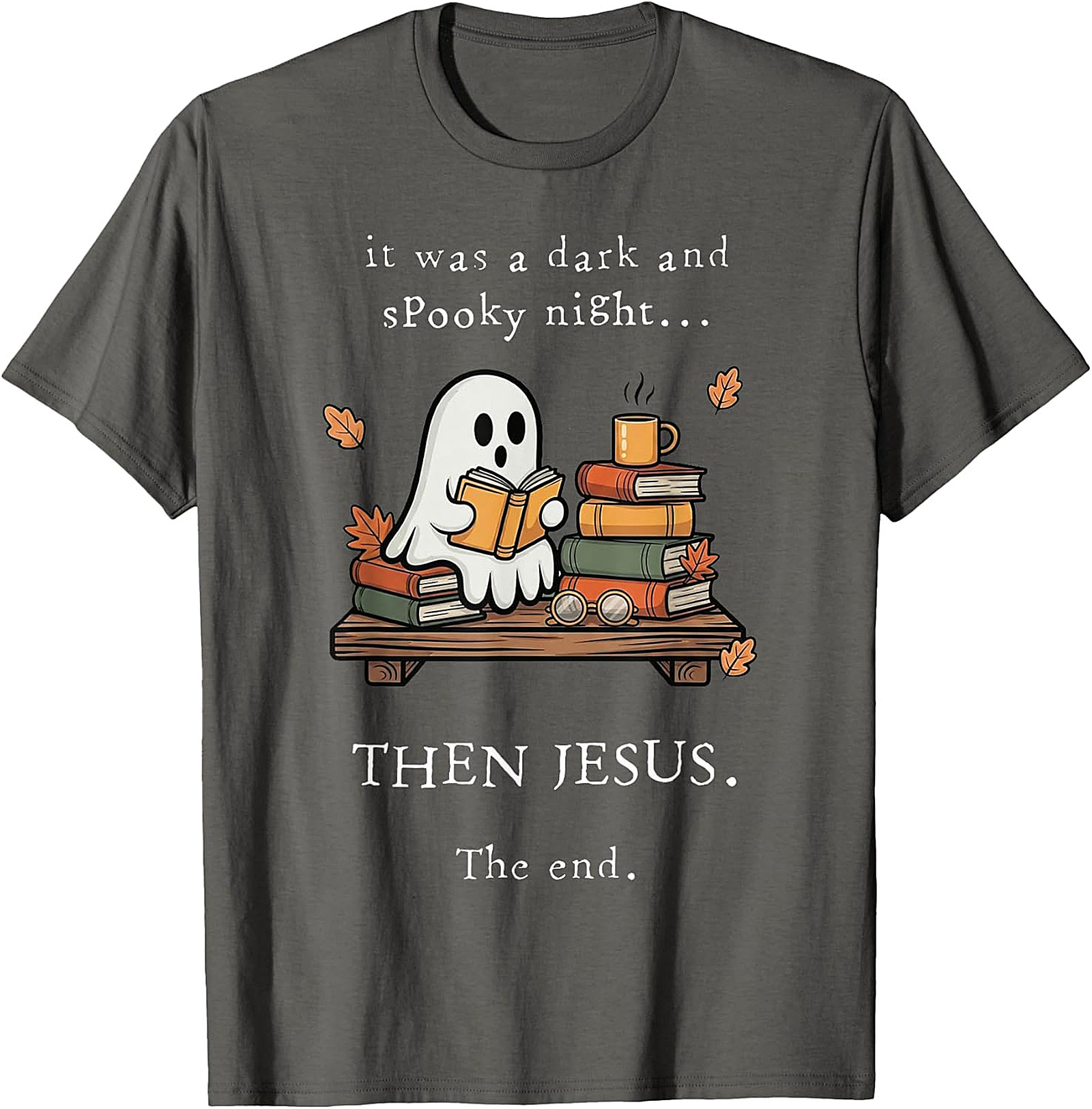 Christian Ghost Reading T-Shirt | Spooky Night Then Jesus Tee
