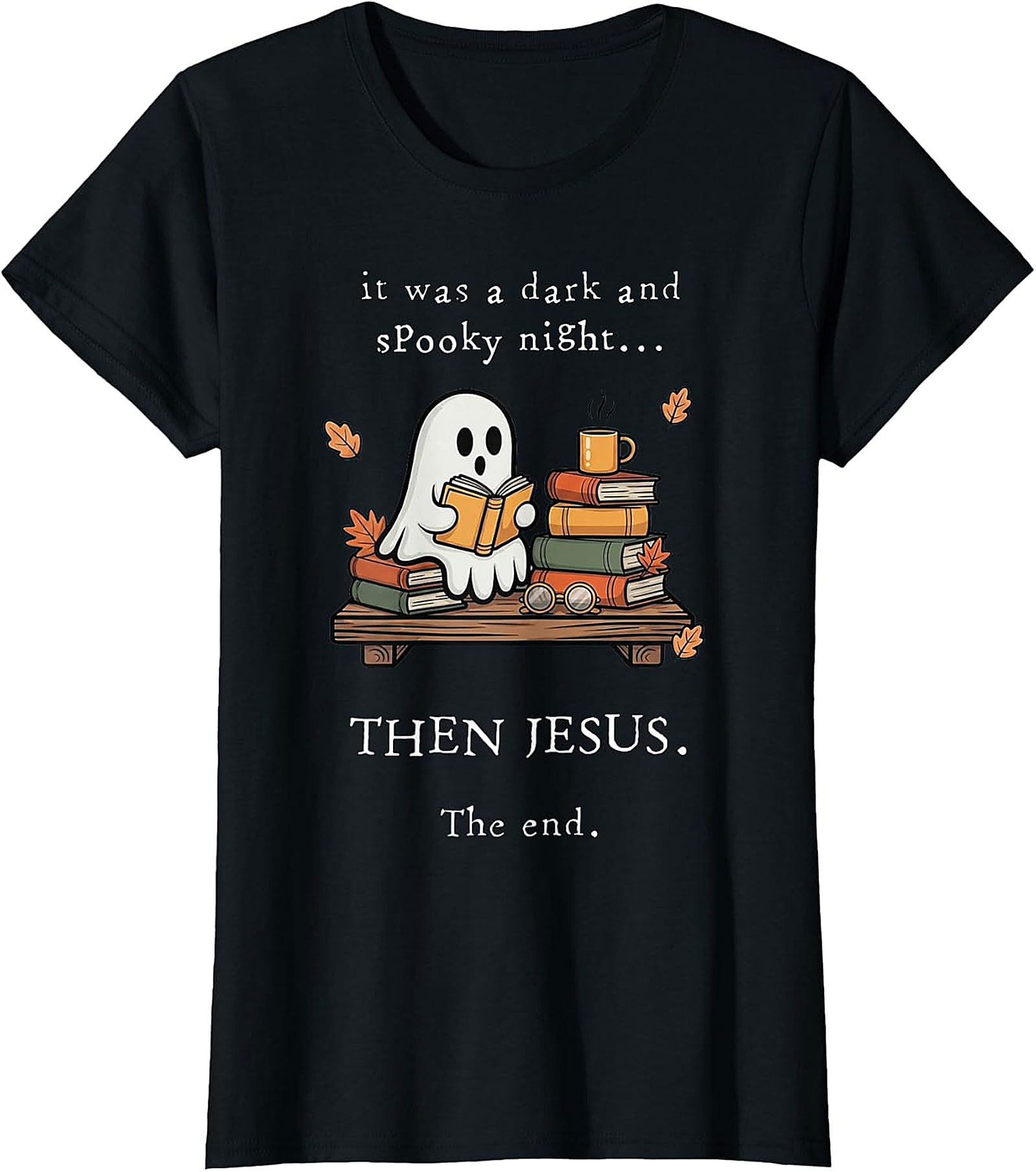 Christian Ghost Reading T-Shirt | Spooky Night Then Jesus Tee